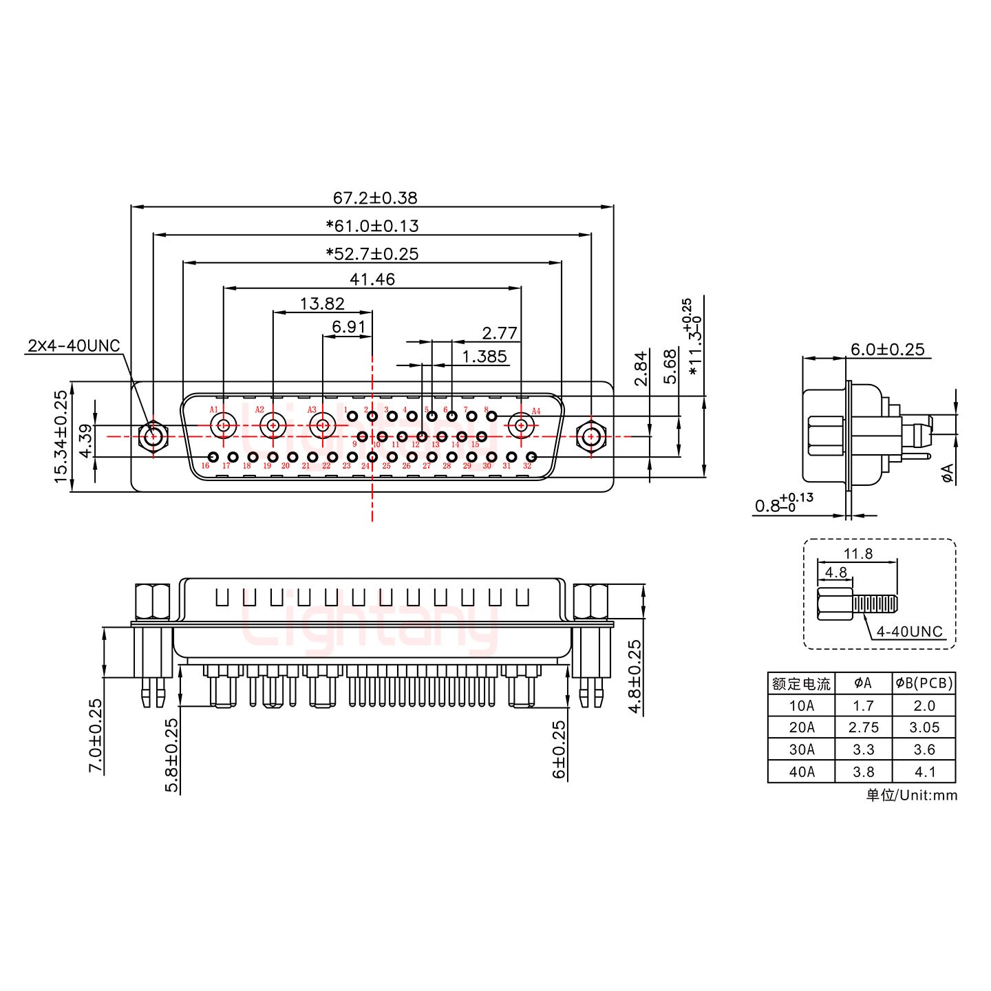 36W4公PCB直插板/铆鱼叉7.0/大电流20A