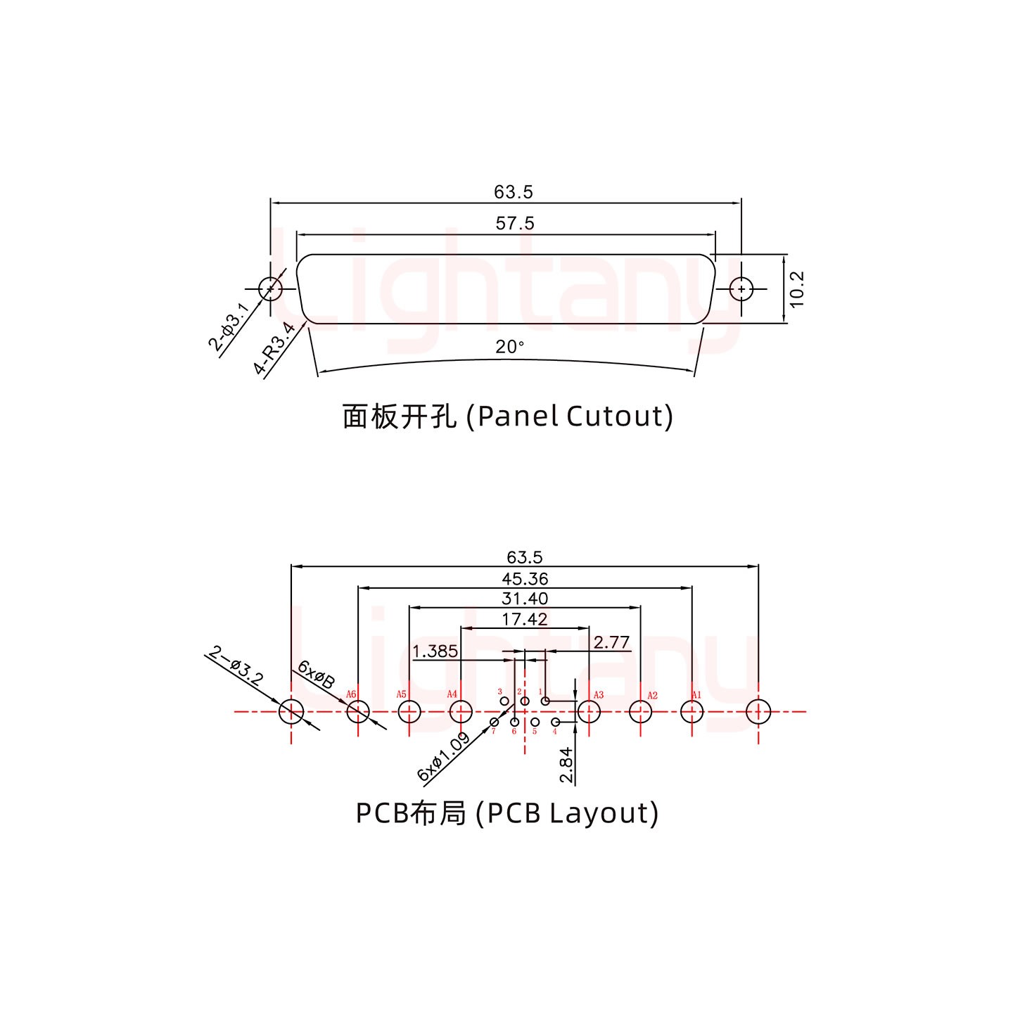 13W6A母PCB直插板/铆鱼叉7.0/大电流10A