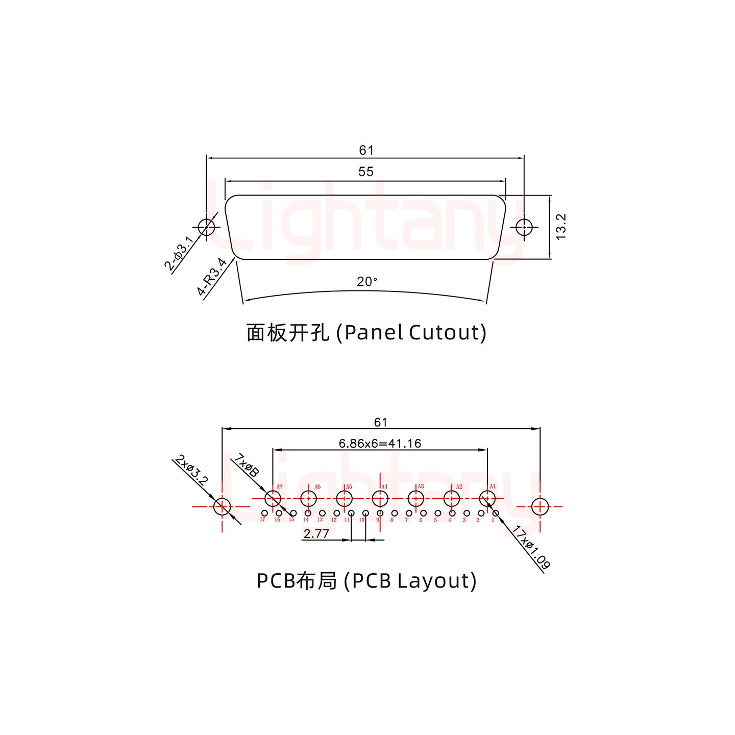 24W7母PCB直插板/铆鱼叉7.0/大电流20A