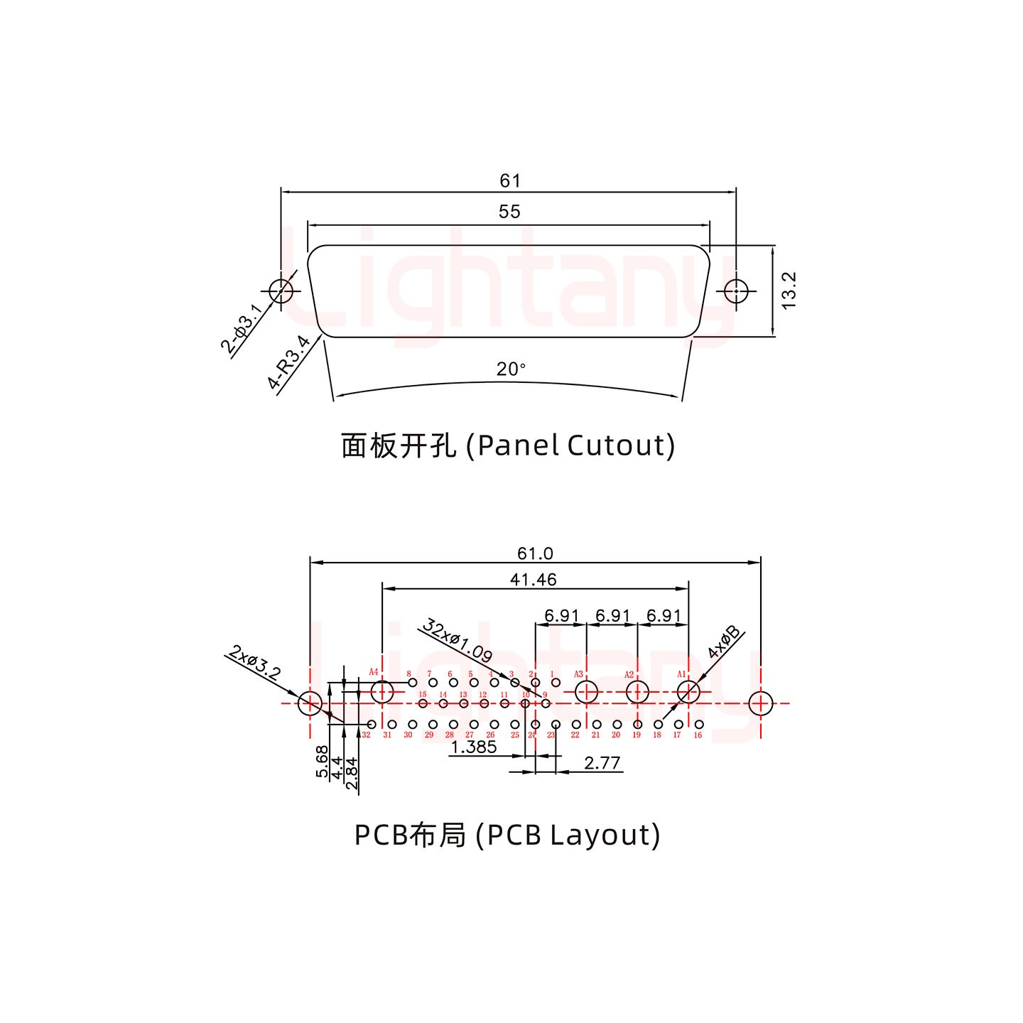 36W4母PCB直插板/铆鱼叉7.0/大电流20A