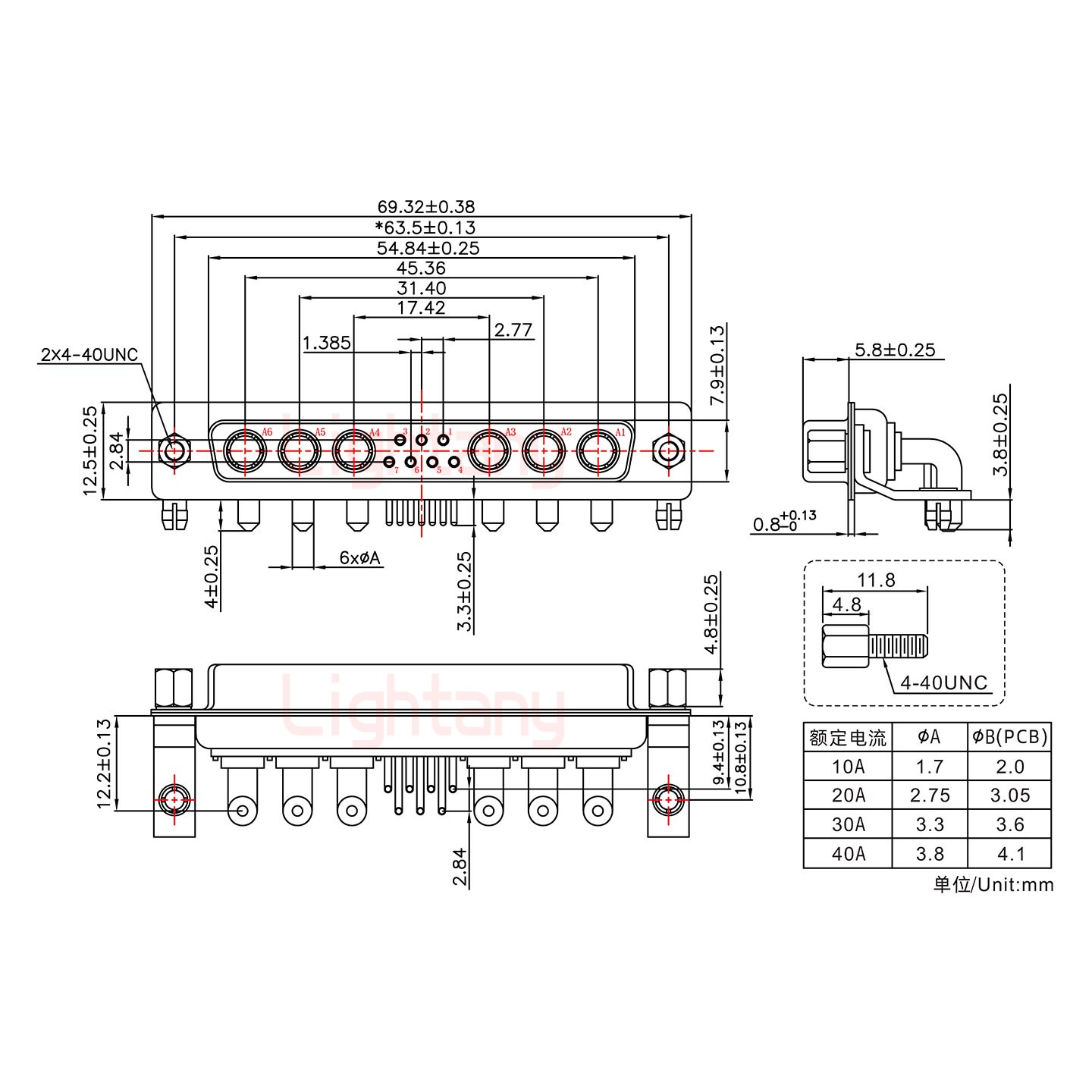 13W6A母PCB弯插板/铆支架10.8/大电流30A