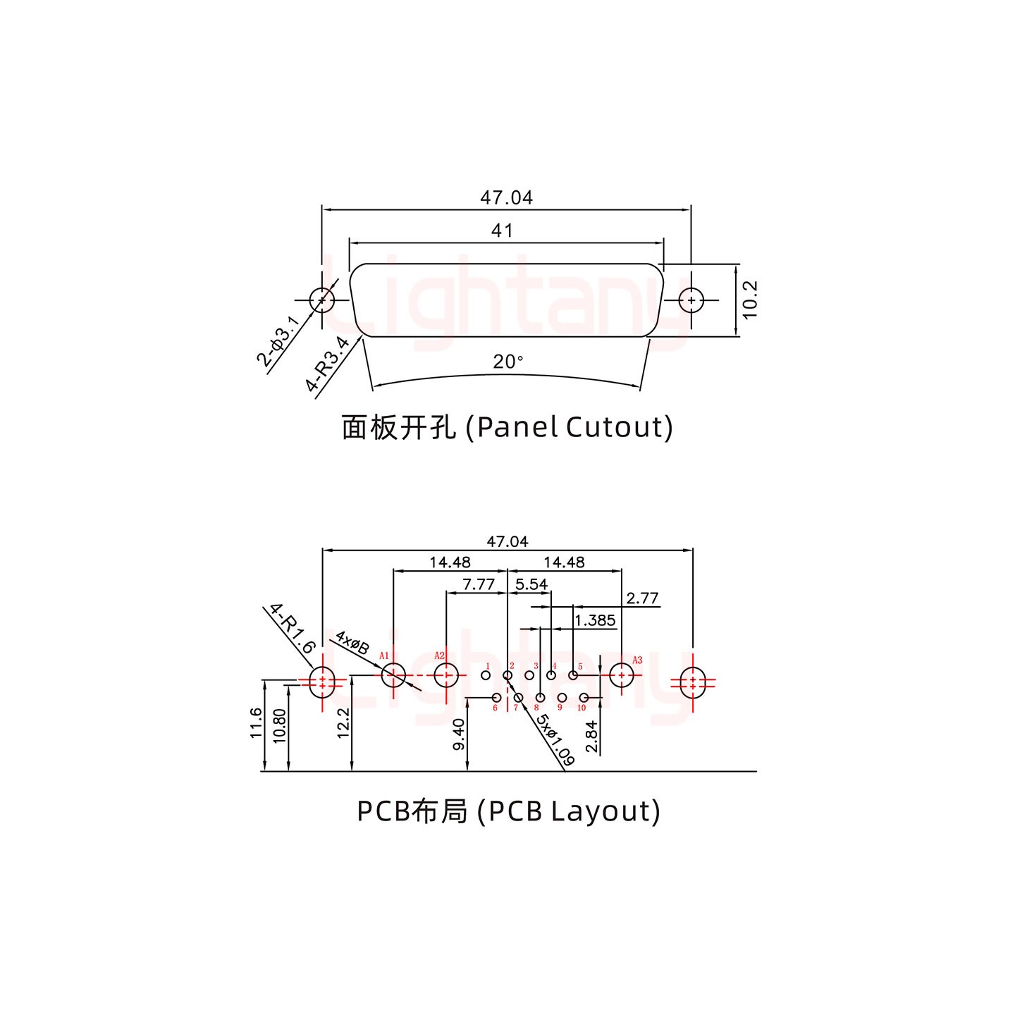 13W3公PCB弯插板/铆支架11.6/大电流10A