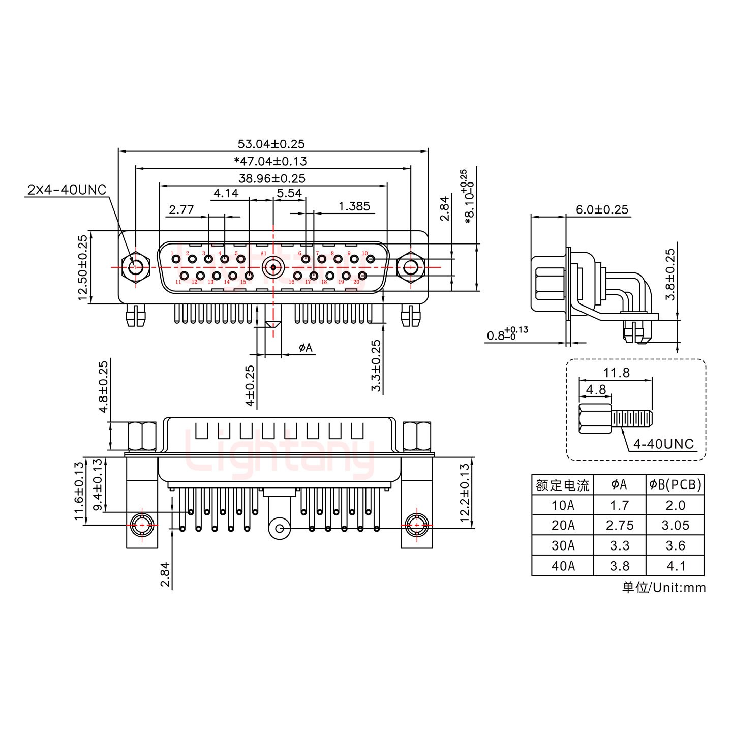 21W1公PCB弯插板/铆支架11.6/大电流30A