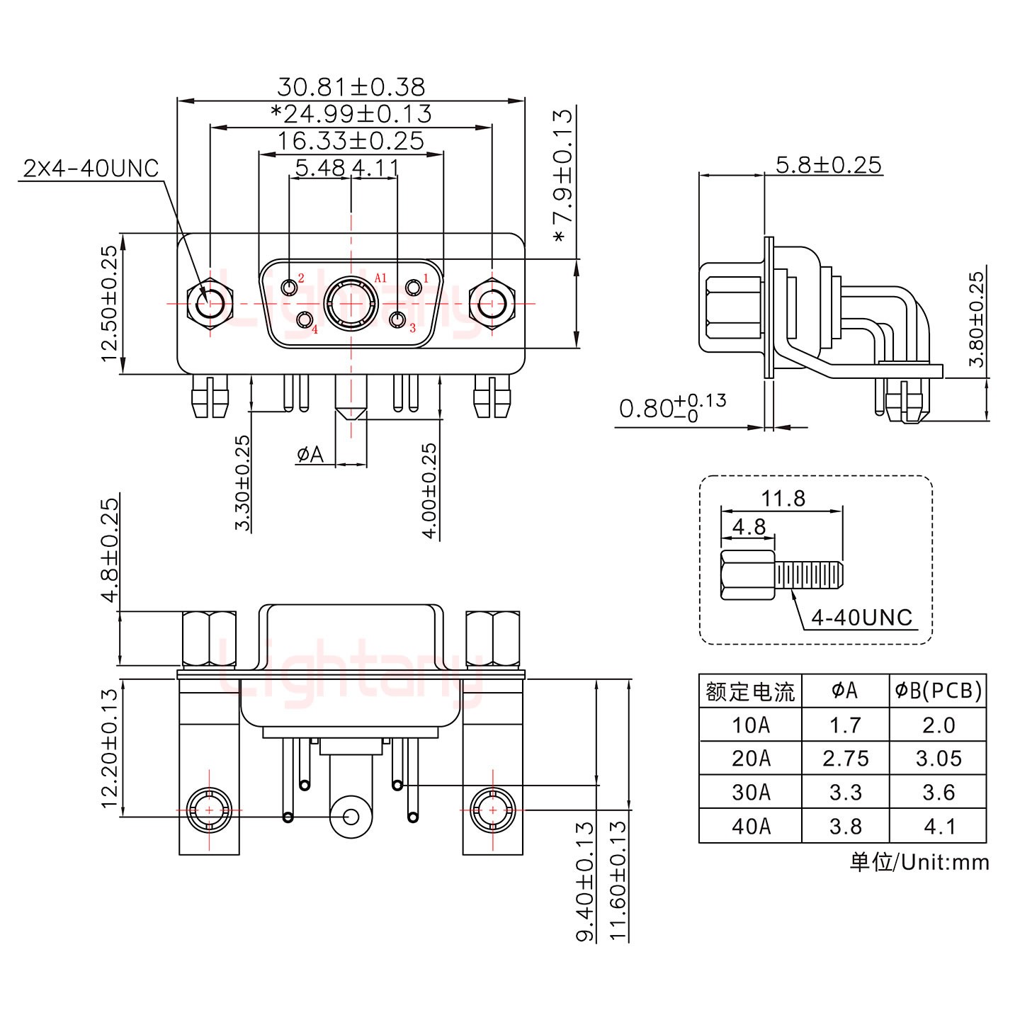 5W1母PCB弯插板/铆支架11.6/大电流20A