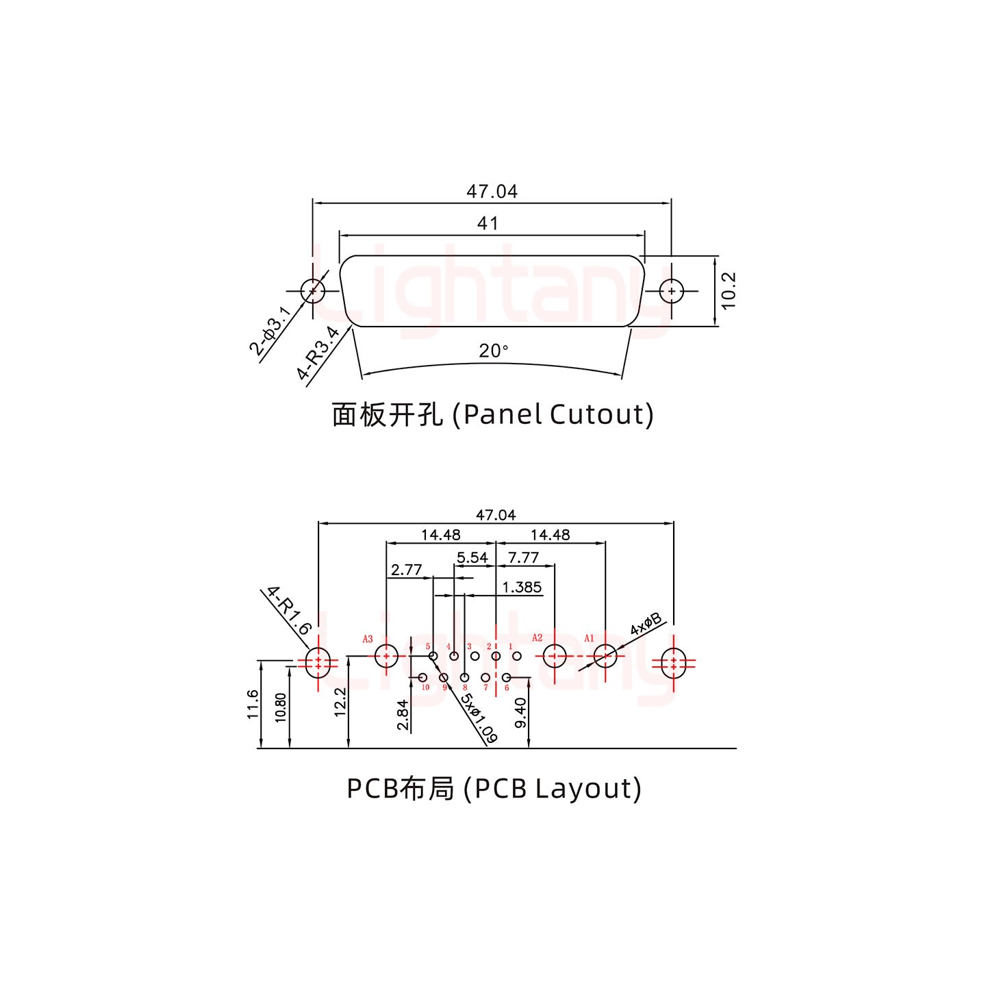 13W3母PCB弯插板/铆支架11.6/大电流20A