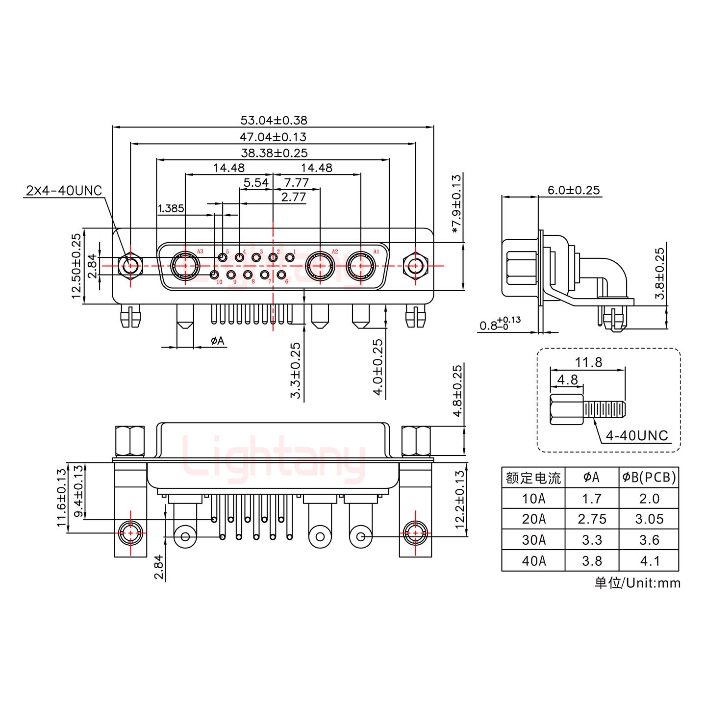 13W3母PCB弯插板/铆支架11.6/大电流30A