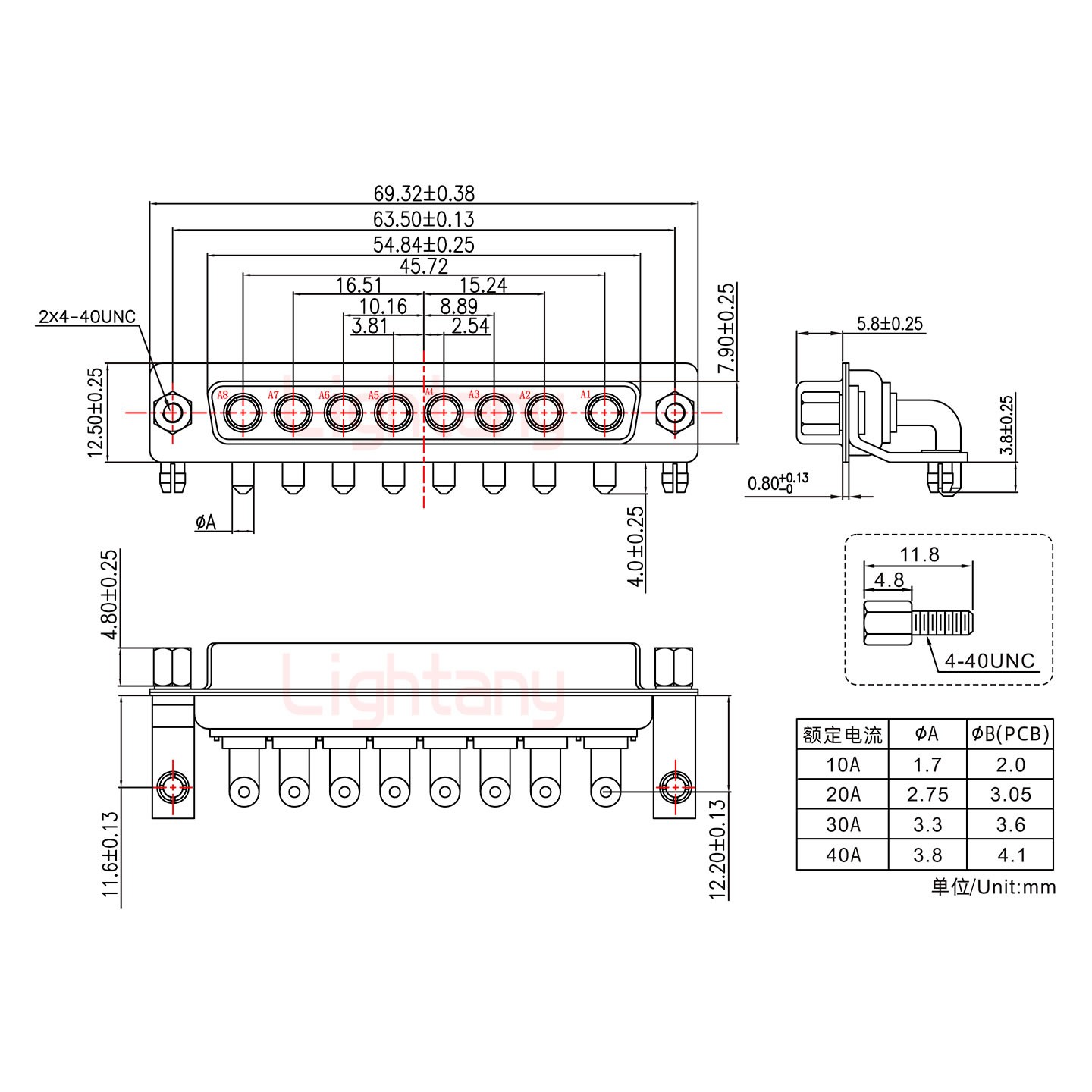 8W8母PCB弯插板/铆支架11.6/大电流10A