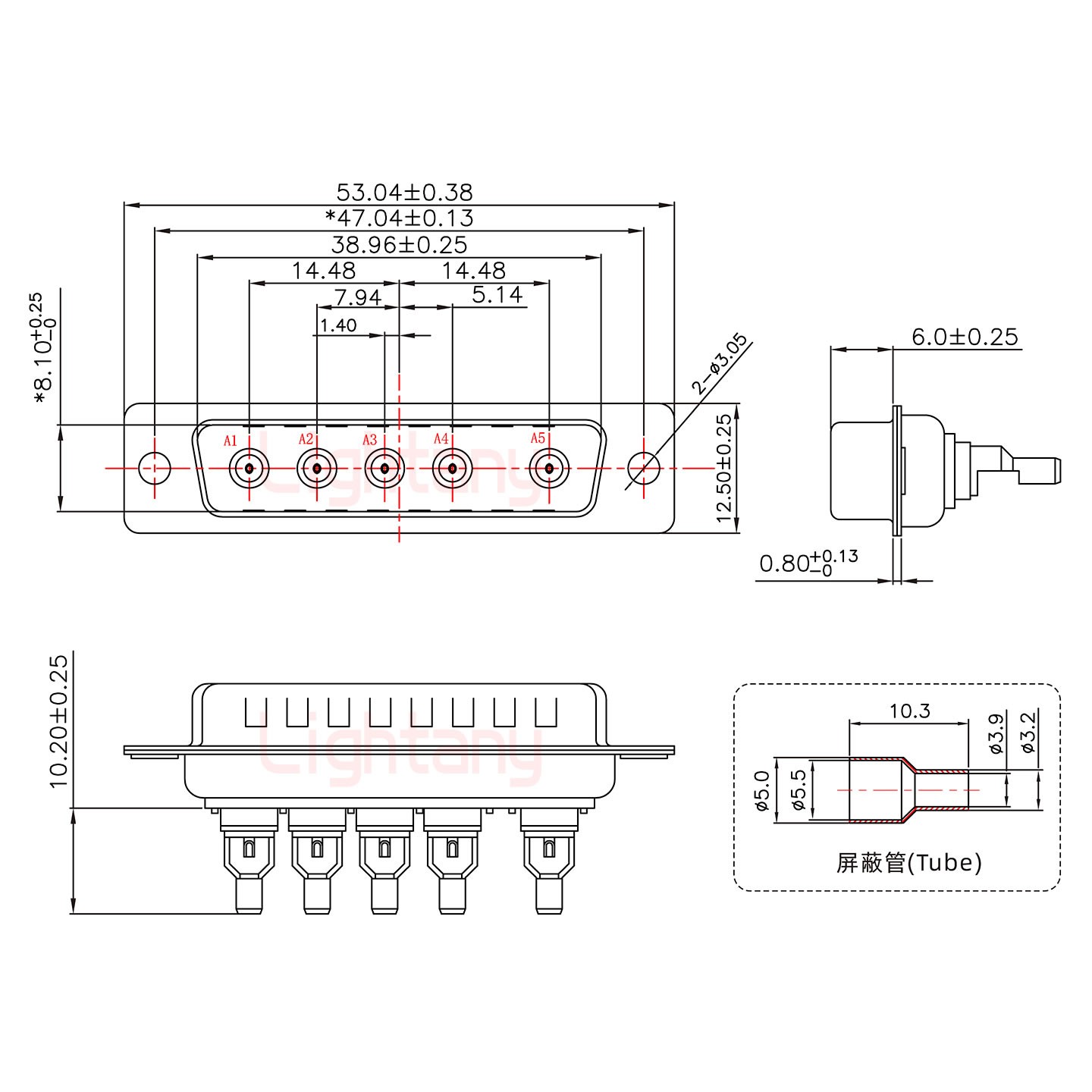 5W5公焊线式50欧姆+25P金属外壳592斜出线4~12mm