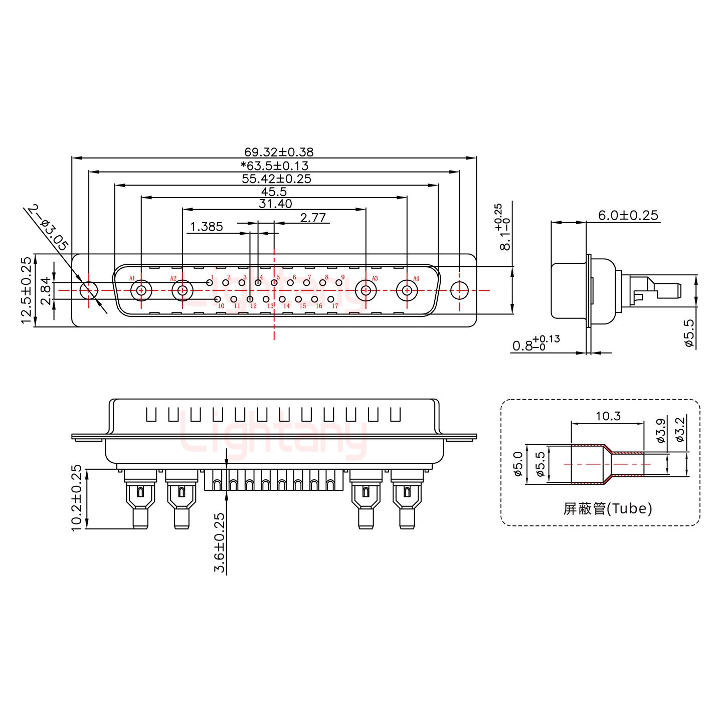 21W4公焊线式75欧姆+37P金属外壳967斜出线4~12mm