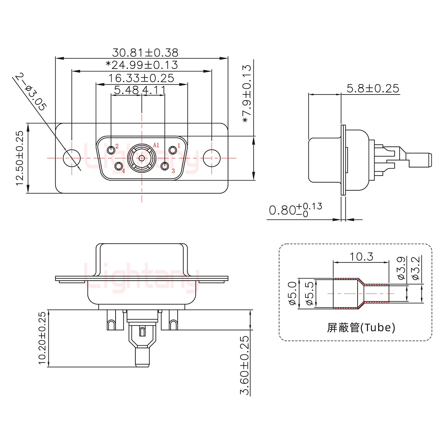 5W1母焊线式75欧姆+9P金属外壳1707直出线4~12mm