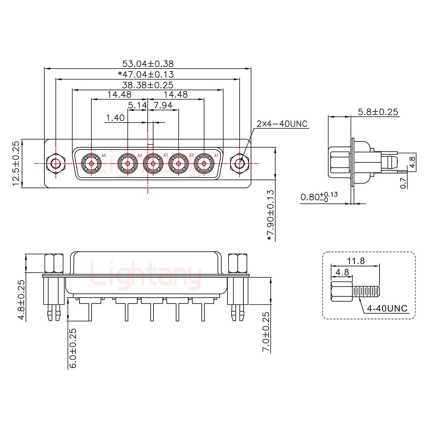 5W5母PCB直插板/铆鱼叉7.0/射频同轴50欧姆