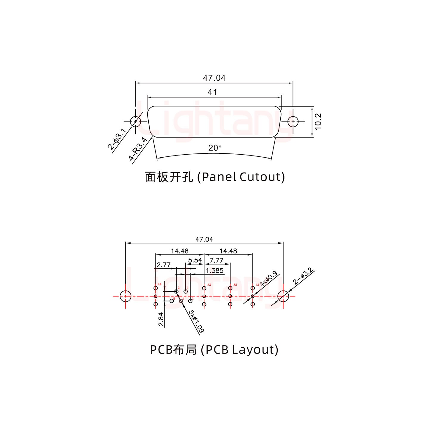 9W4母PCB直插板/铆鱼叉7.0/射频同轴75欧姆