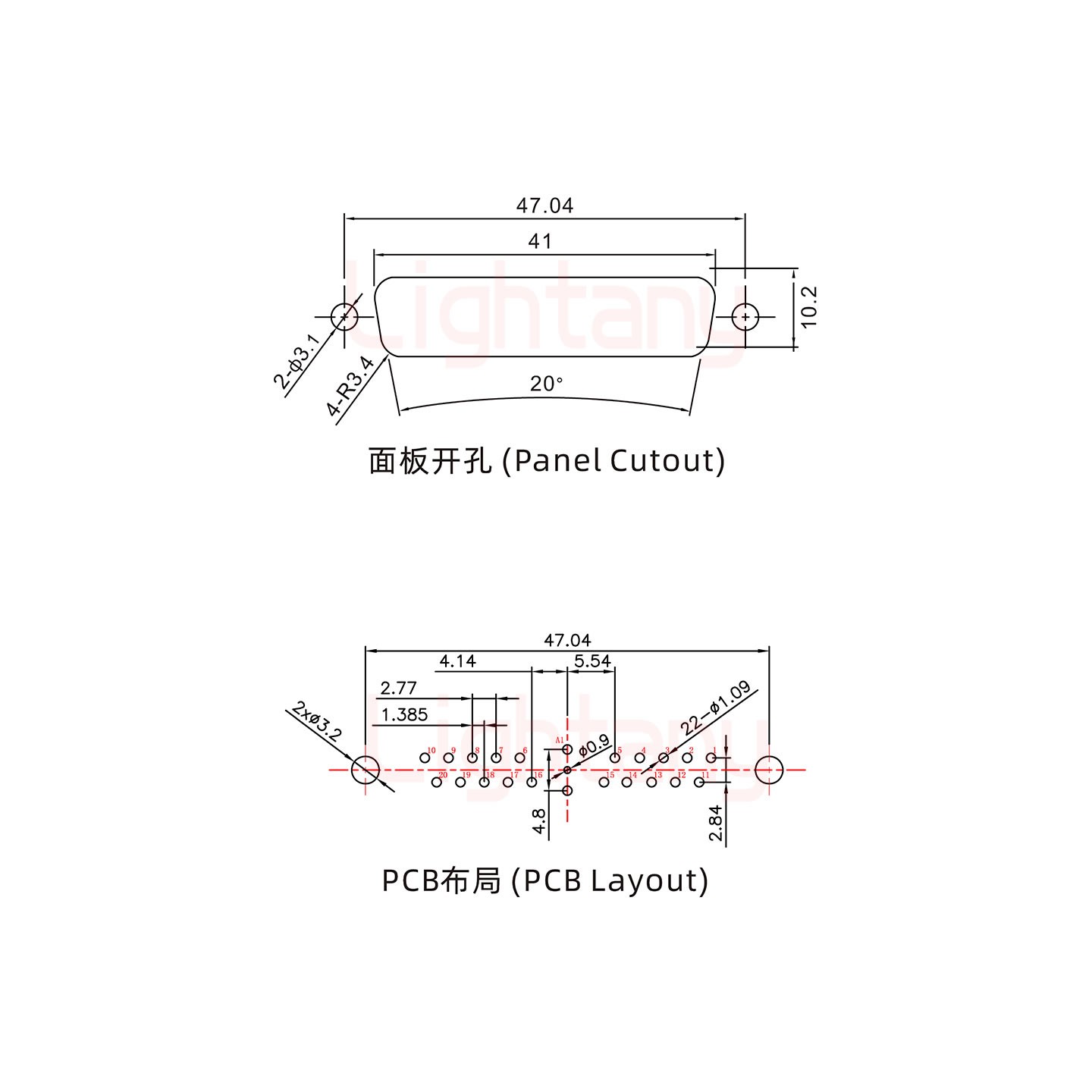 21W1母PCB直插板/铆鱼叉7.0/射频同轴50欧姆