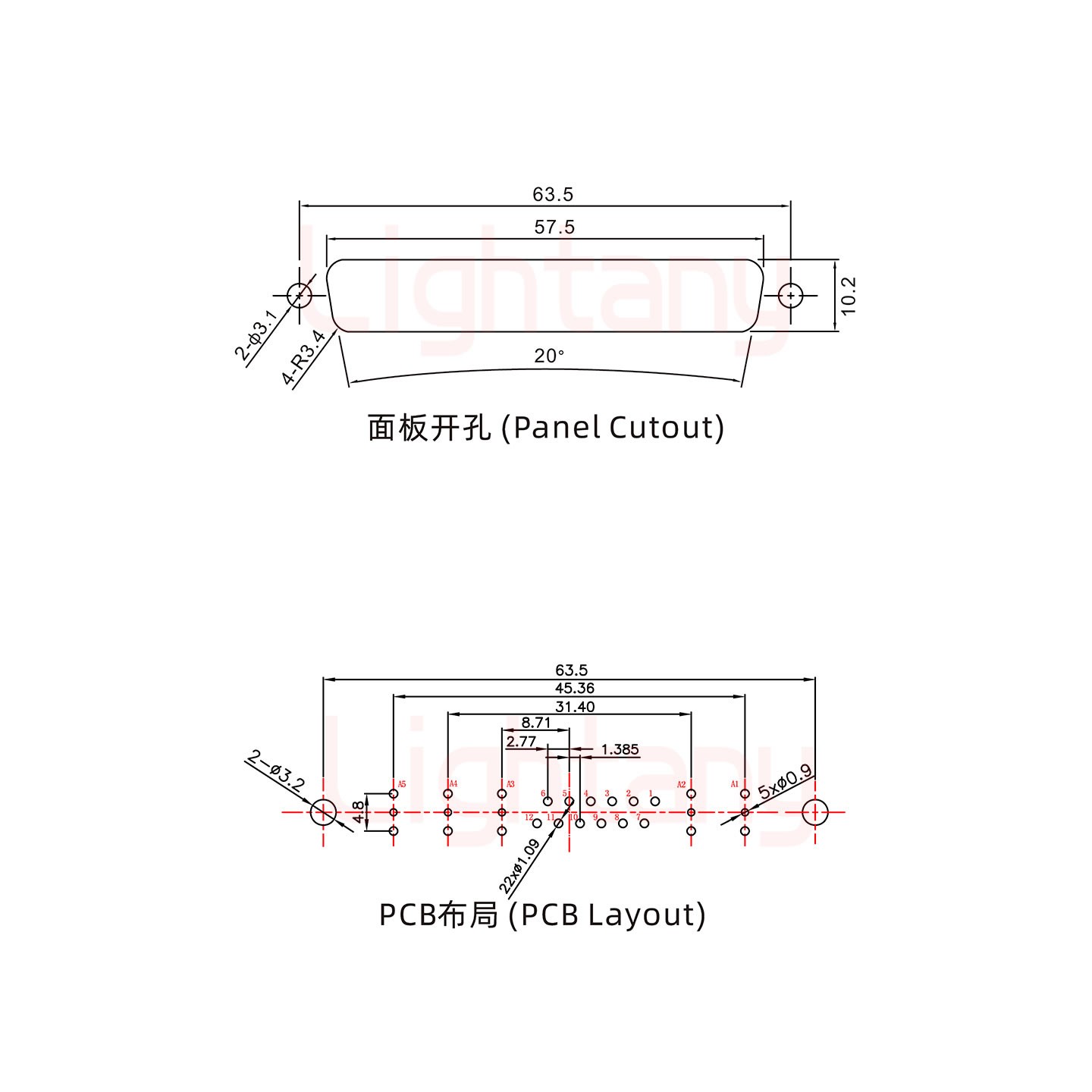 17W5母PCB直插板/铆鱼叉7.0/射频同轴50欧姆