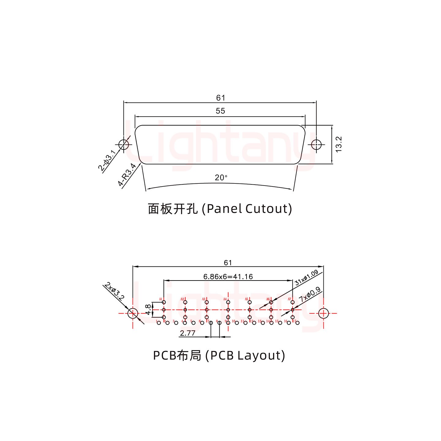 24W7母PCB直插板/铆鱼叉7.0/射频同轴75欧姆