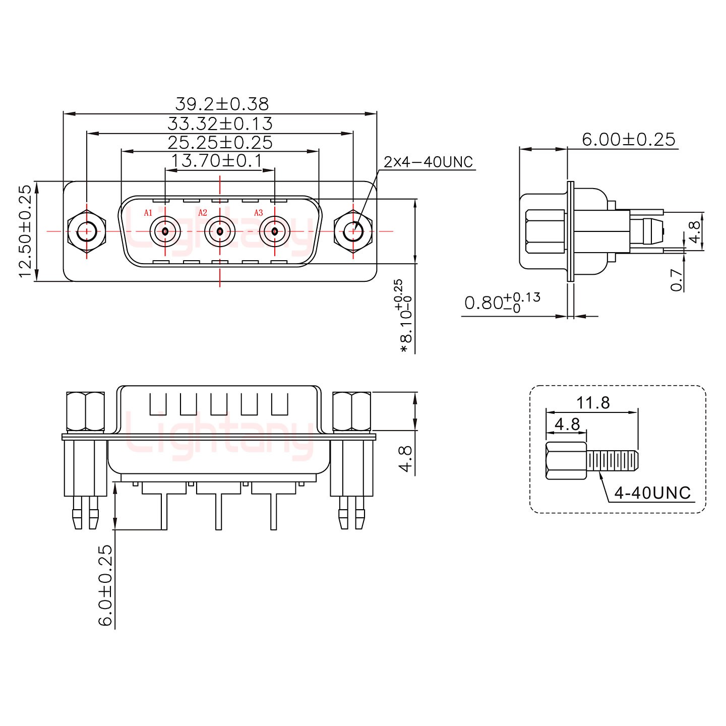 3W3公PCB直插板/铆鱼叉7.0/射频同轴50欧姆