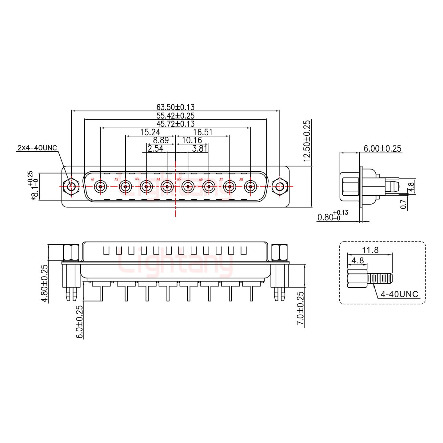 8W8公PCB直插板/铆鱼叉7.0/射频同轴50欧姆