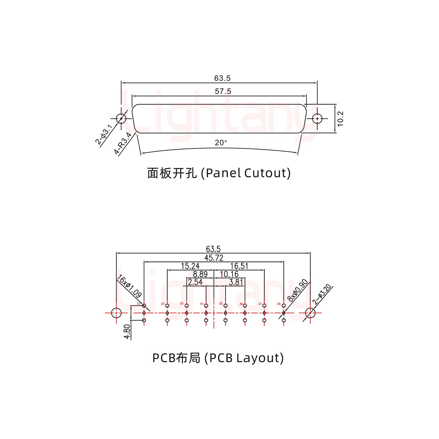 8W8公PCB直插板/铆鱼叉7.0/射频同轴50欧姆