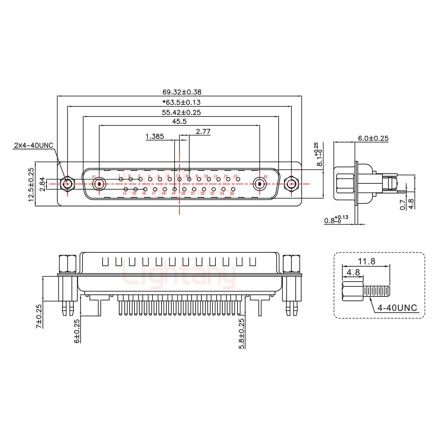 27W2公PCB直插板/铆鱼叉7.0/射频同轴75欧姆