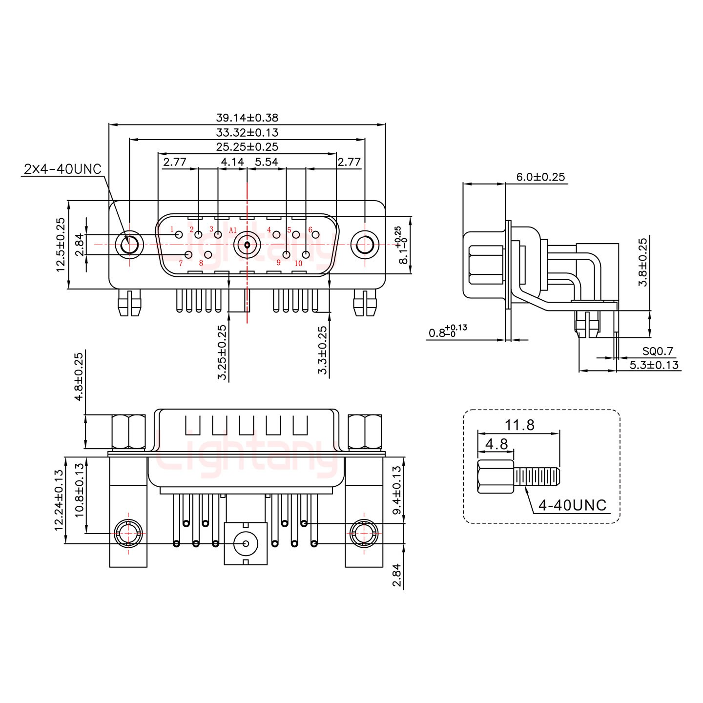 11W1公PCB弯插板/铆支架10.8/射频同轴50欧姆