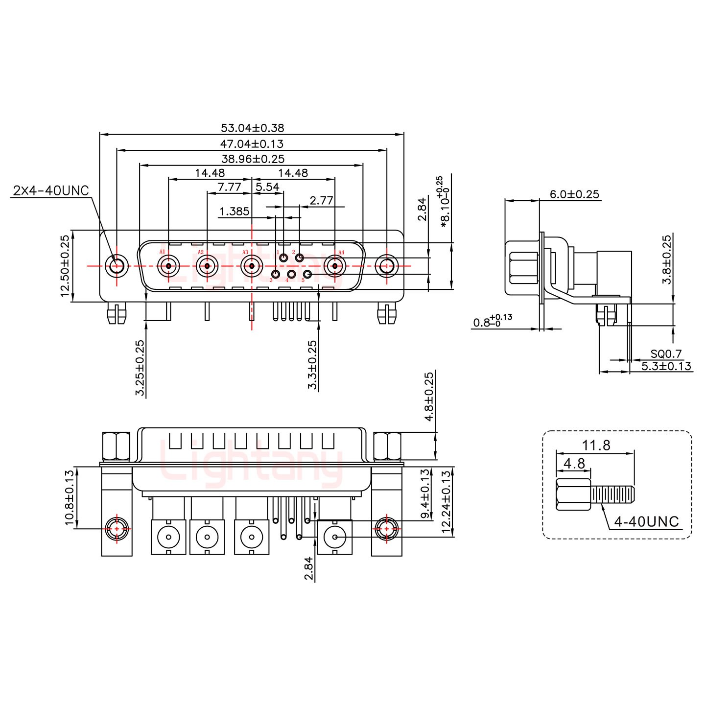 9W4公PCB弯插板/铆支架10.8/射频同轴75欧姆