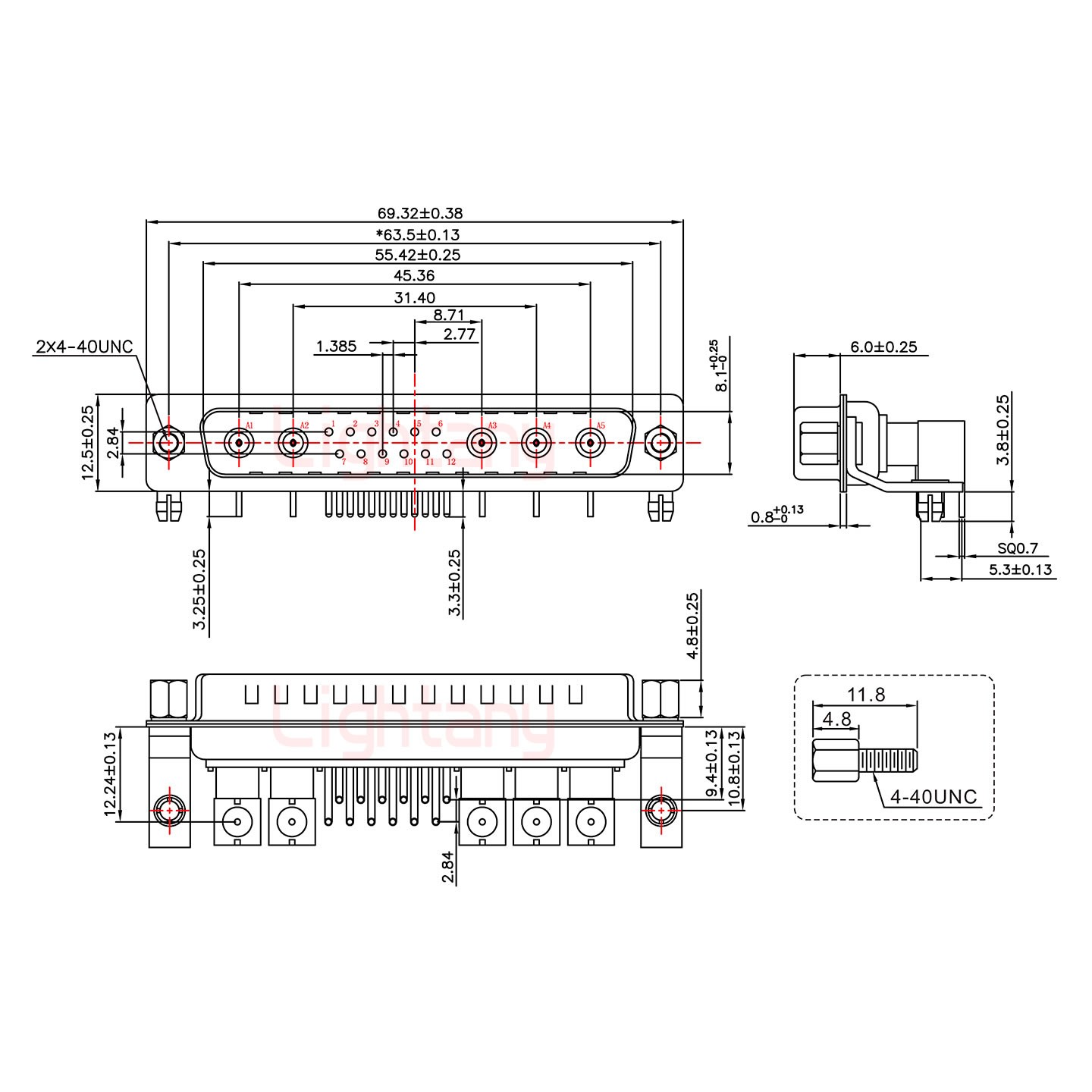 17W5公PCB弯插板/铆支架10.8/射频同轴50欧姆