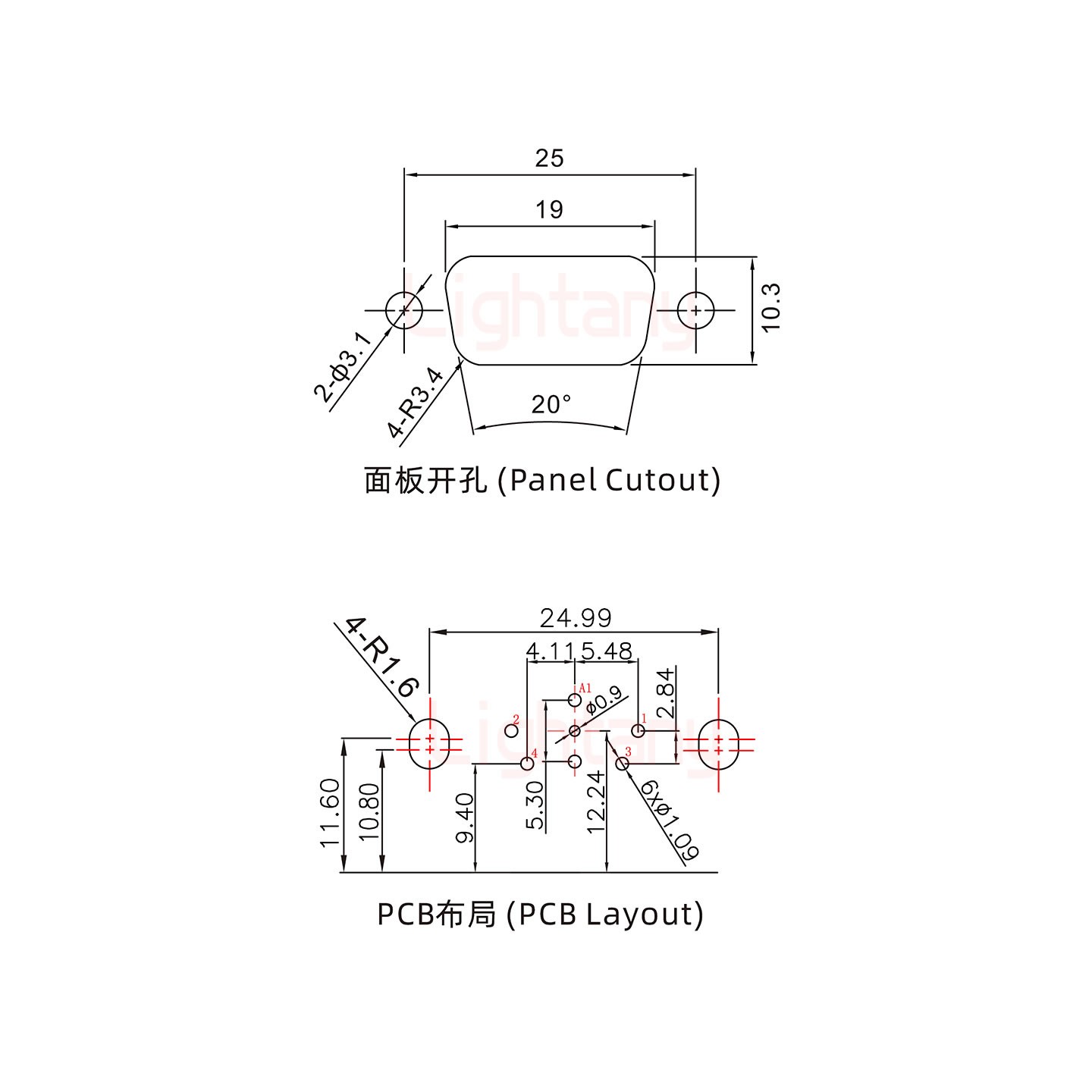 5W1母PCB弯插板/铆支架10.8/射频同轴50欧姆