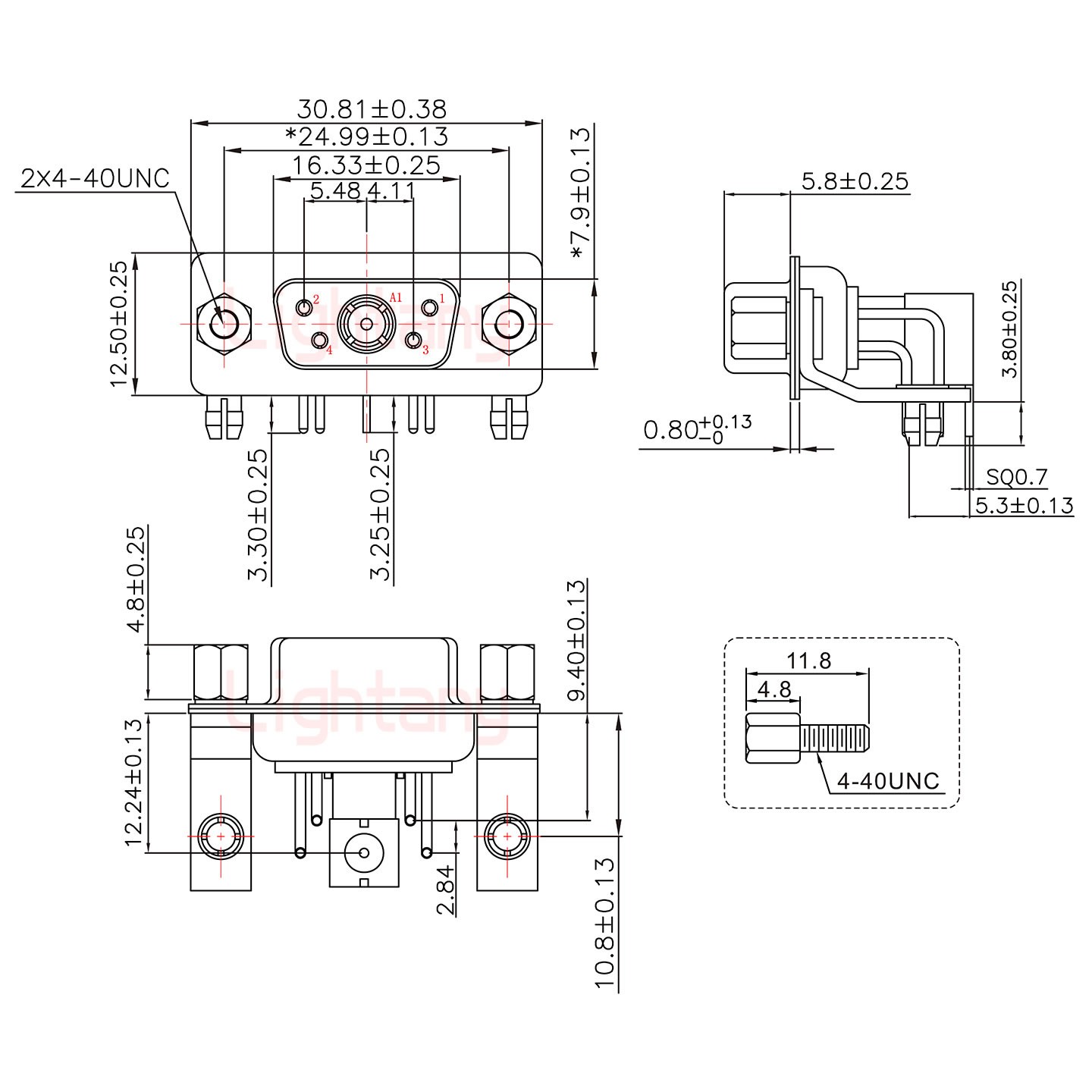 5W1母PCB弯插板/铆支架10.8/射频同轴50欧姆