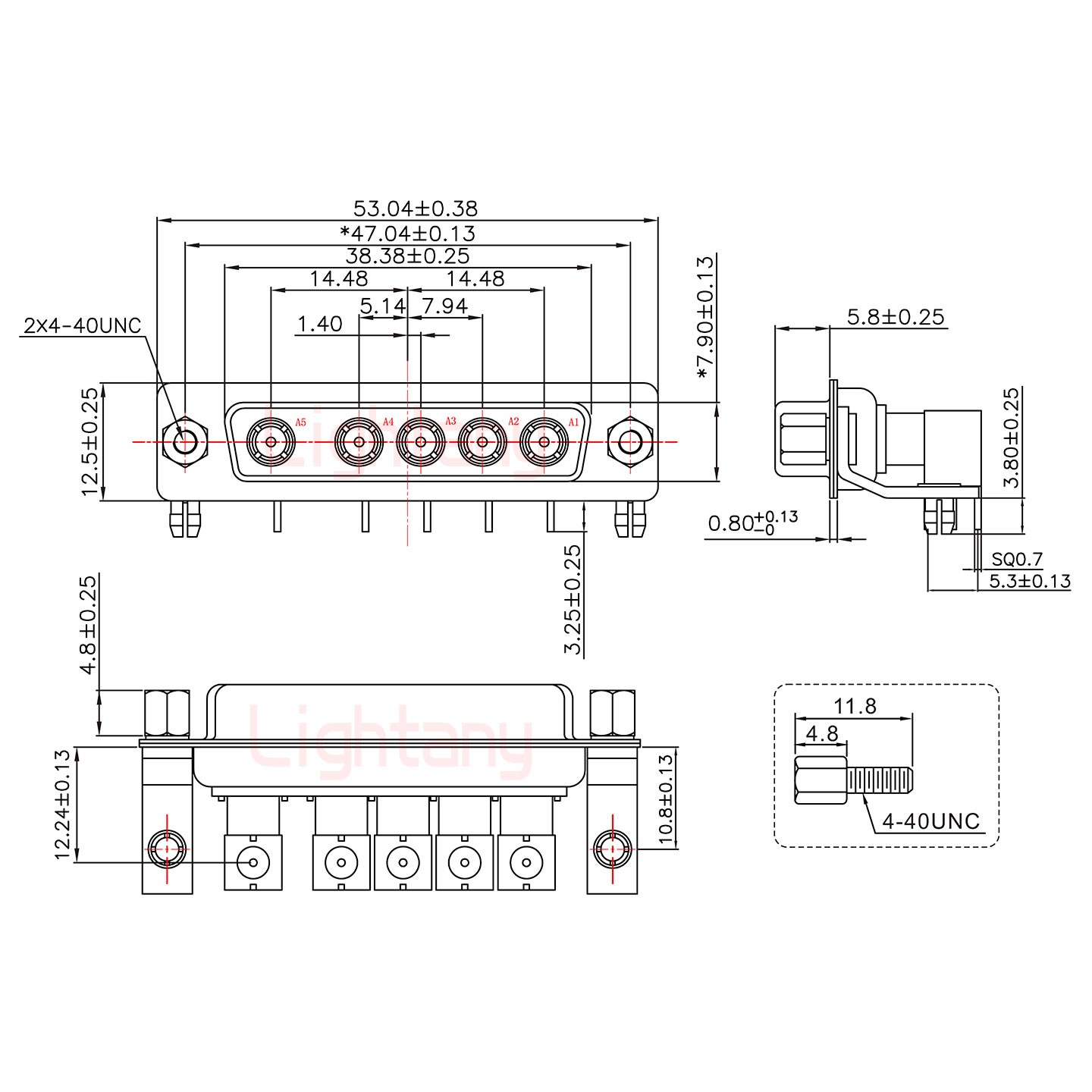 5W5母PCB弯插板/铆支架10.8/射频同轴75欧姆