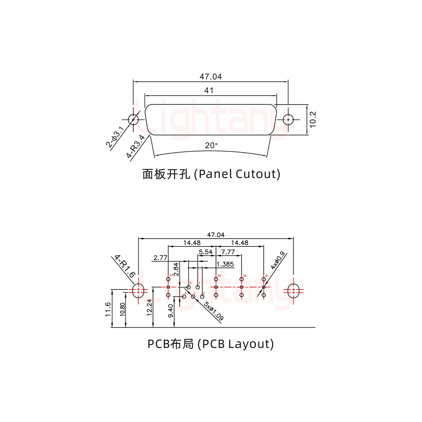 9W4母PCB弯插板/铆支架10.8/射频同轴75欧姆