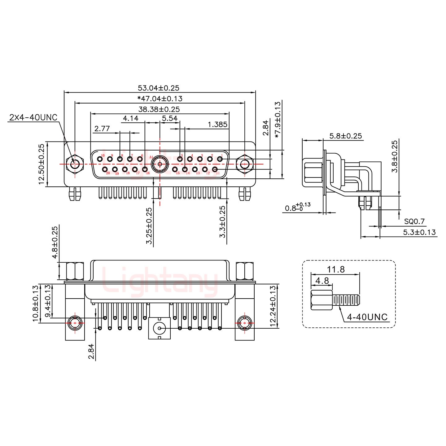 21W1母PCB弯插板/铆支架10.8/射频同轴50欧姆