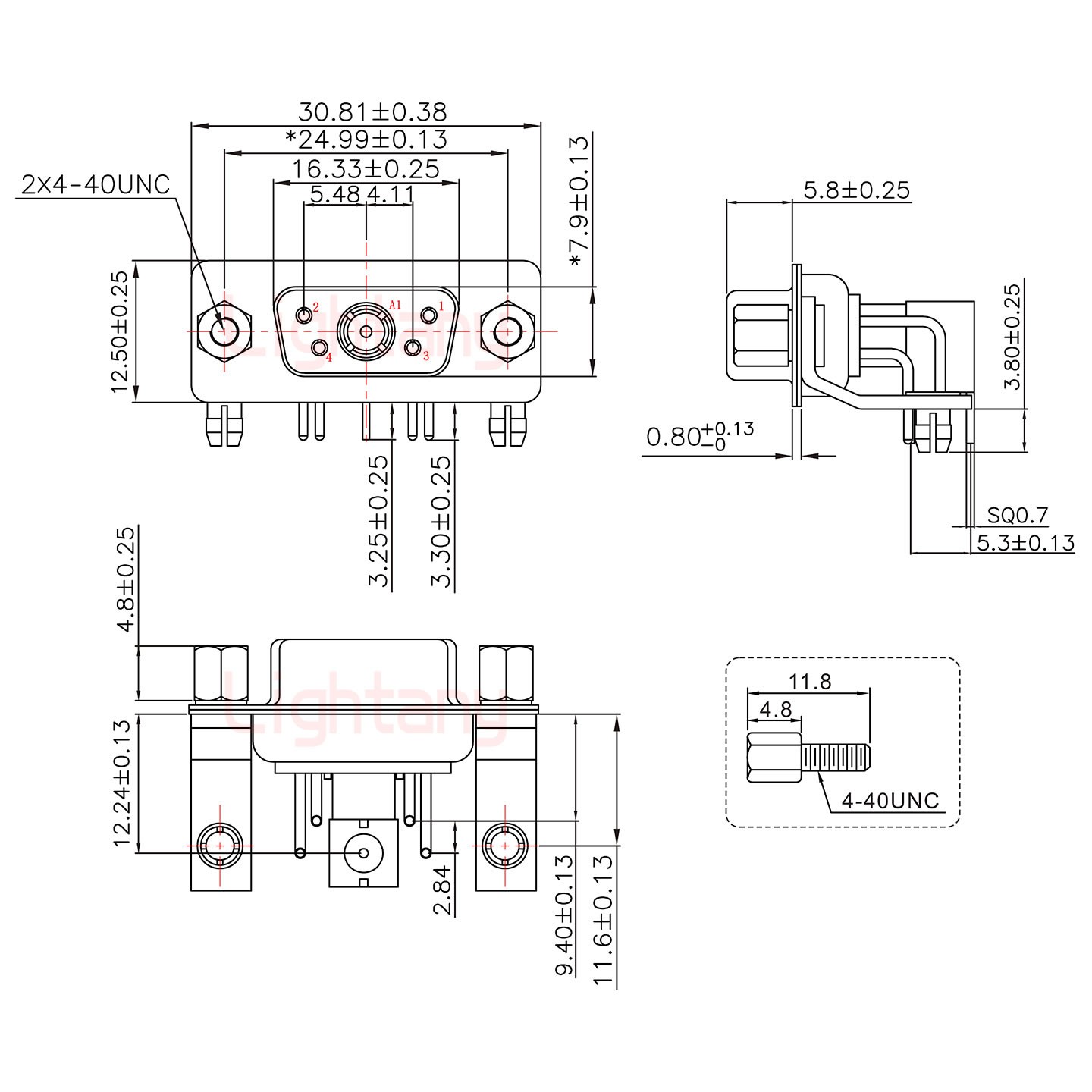 5W1母PCB弯插板/铆支架11.6/射频同轴50欧姆