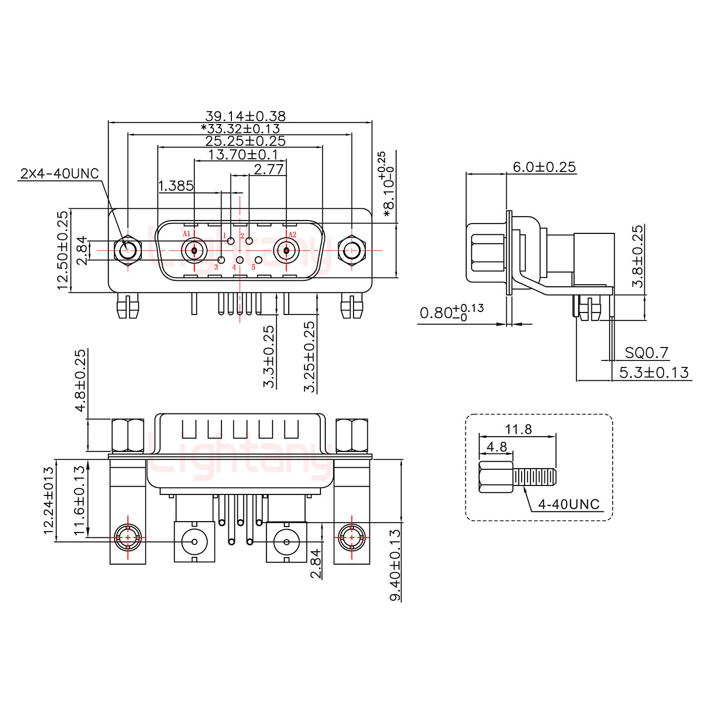 7W2公PCB弯插板/铆支架11.6/射频同轴75欧姆