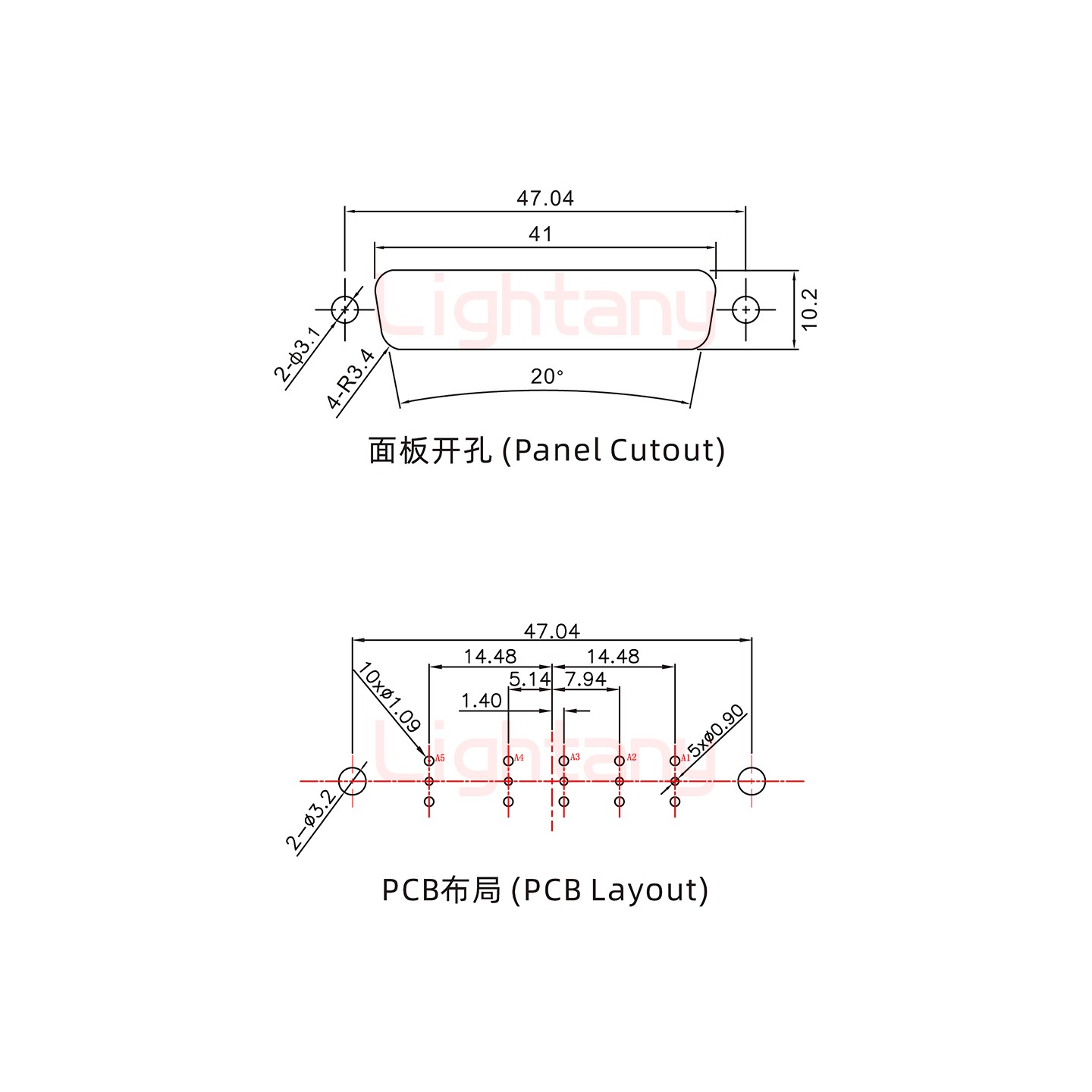 5W5母PCB直插板/铆鱼叉7.0/射频同轴50欧姆