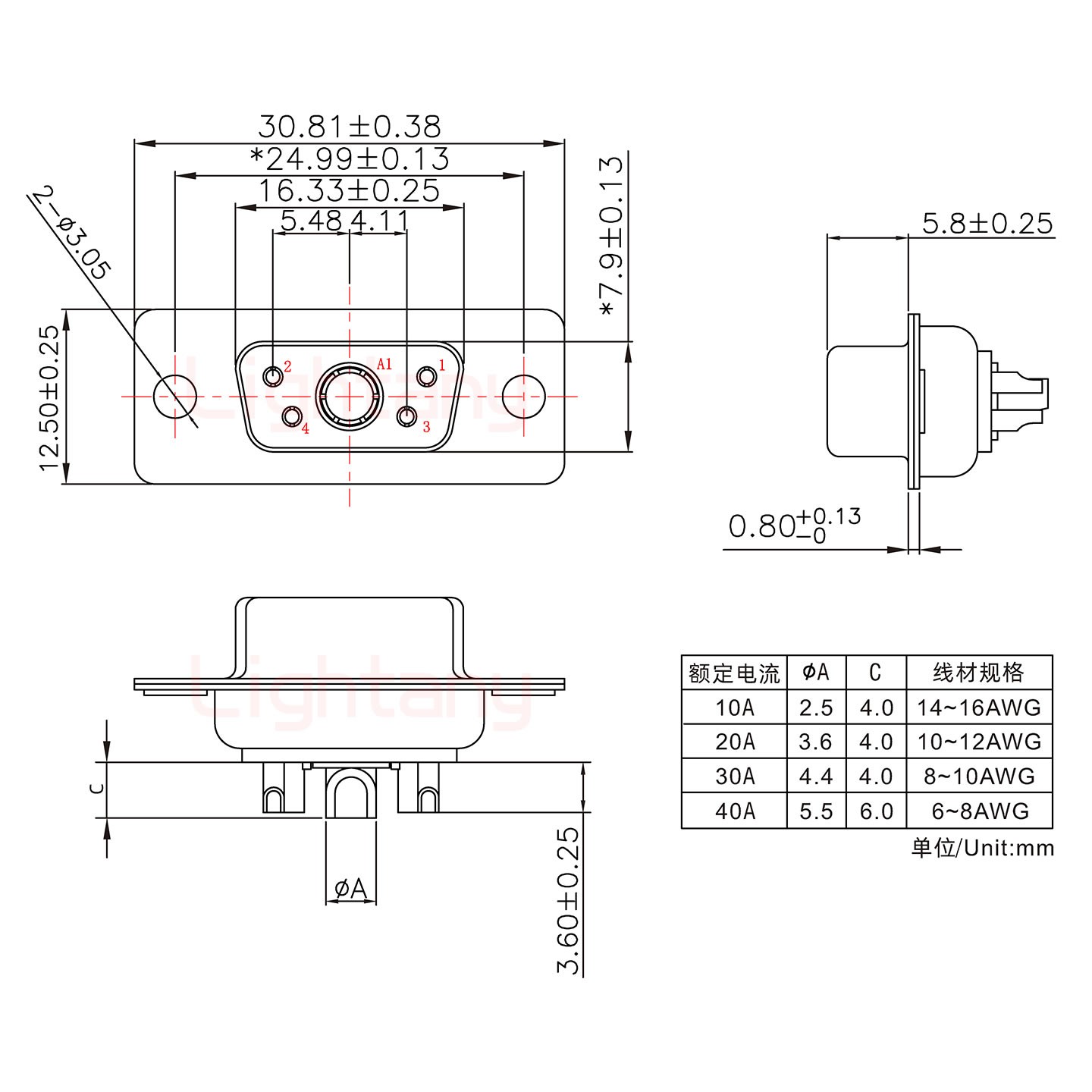 5W1母短体焊线20A+9P金属外壳1707直出线4~12mm