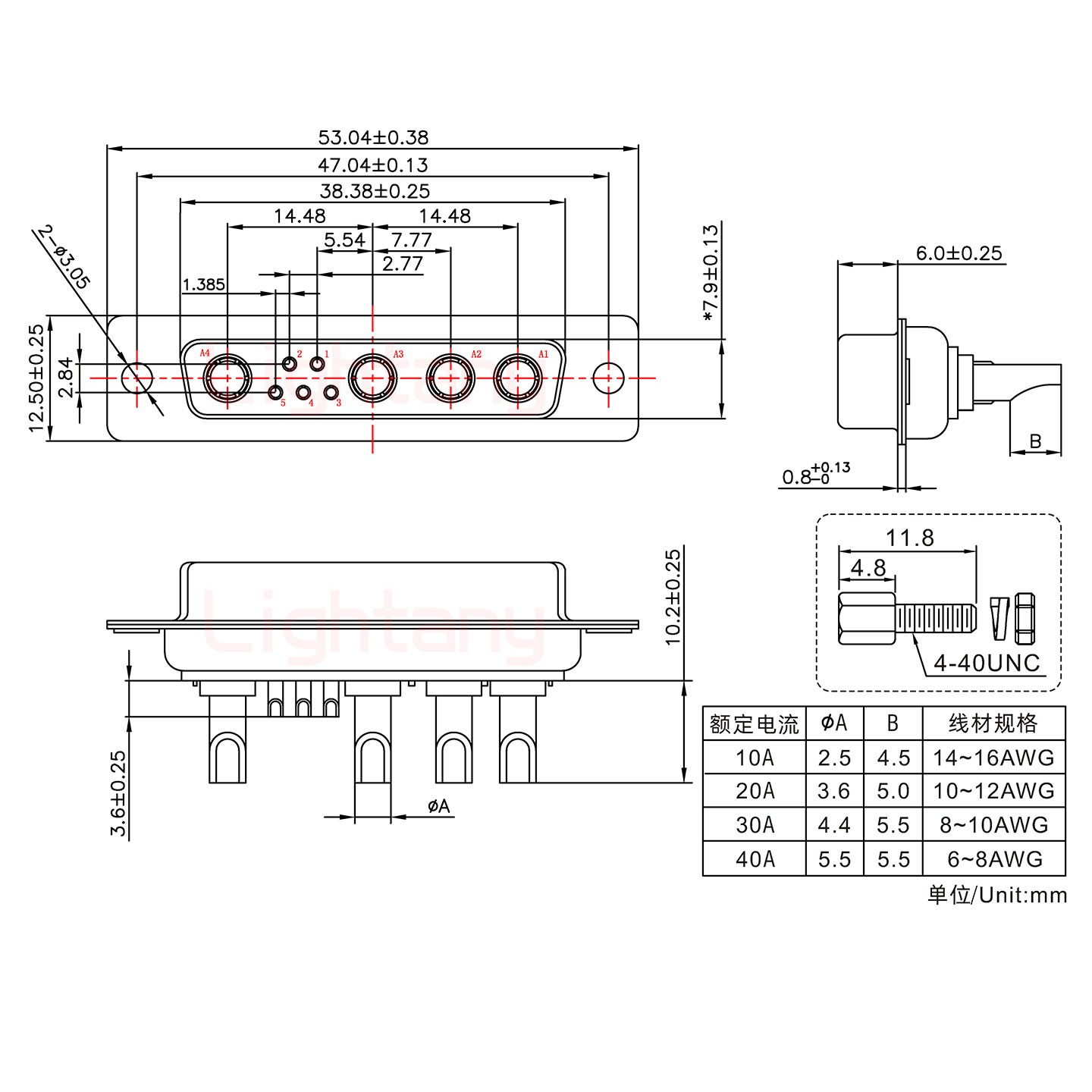 9W4母长体焊线/配螺丝螺母/大电流20A