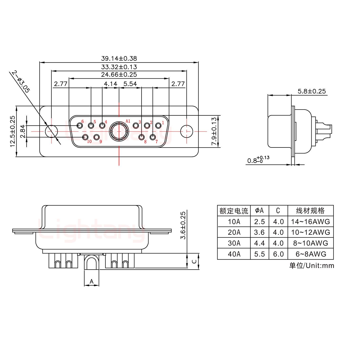 11W1母短体焊线/光孔/大电流30A