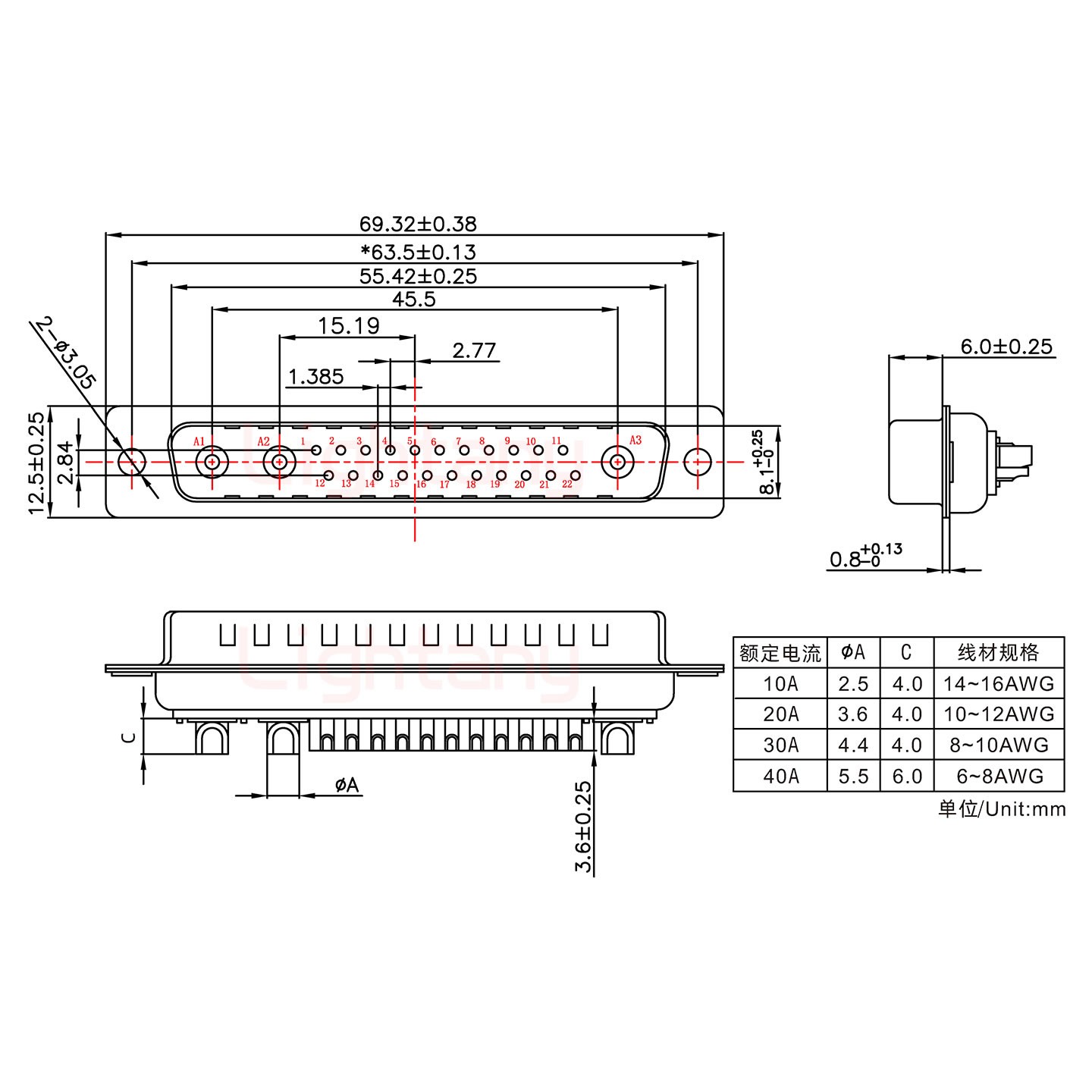 25W3公短体焊线40A+37P金属外壳951弯出线4~12mm