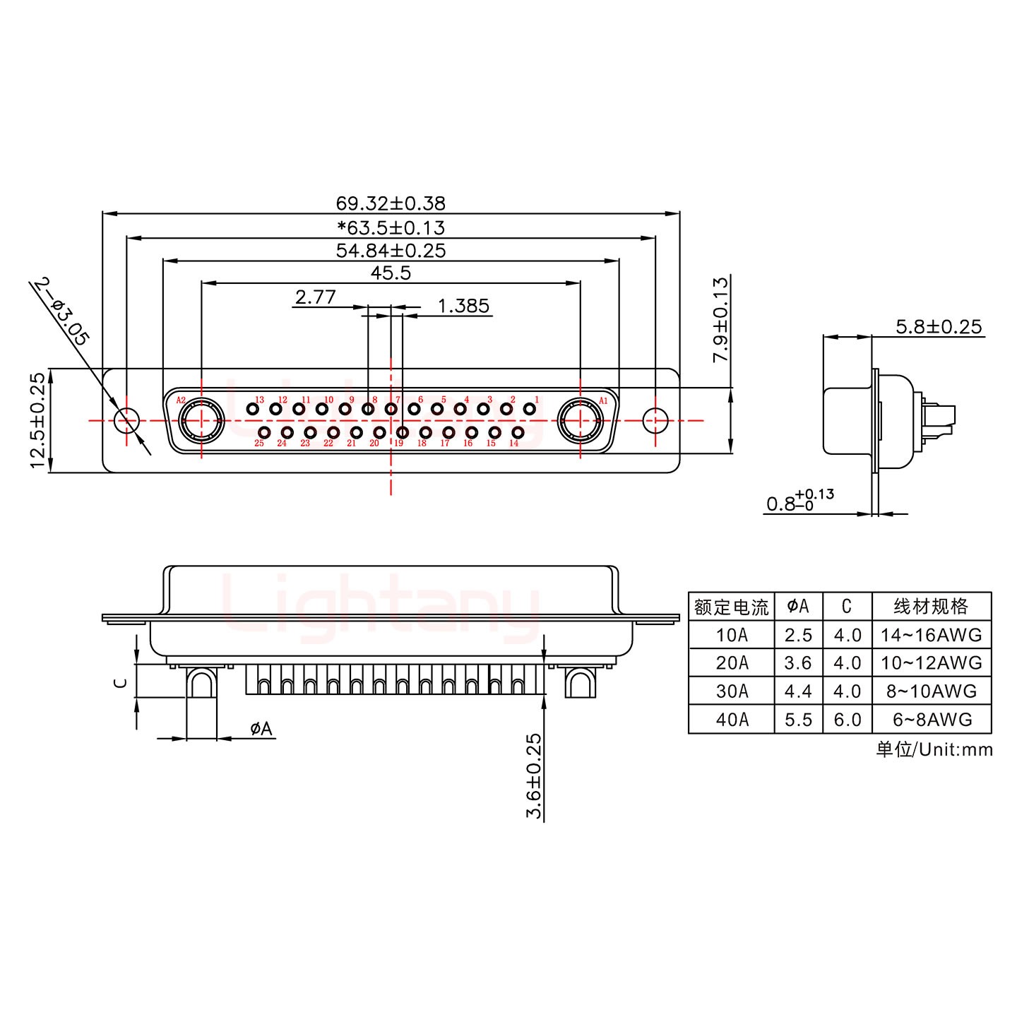 27W2母短体焊线/光孔/大电流40A