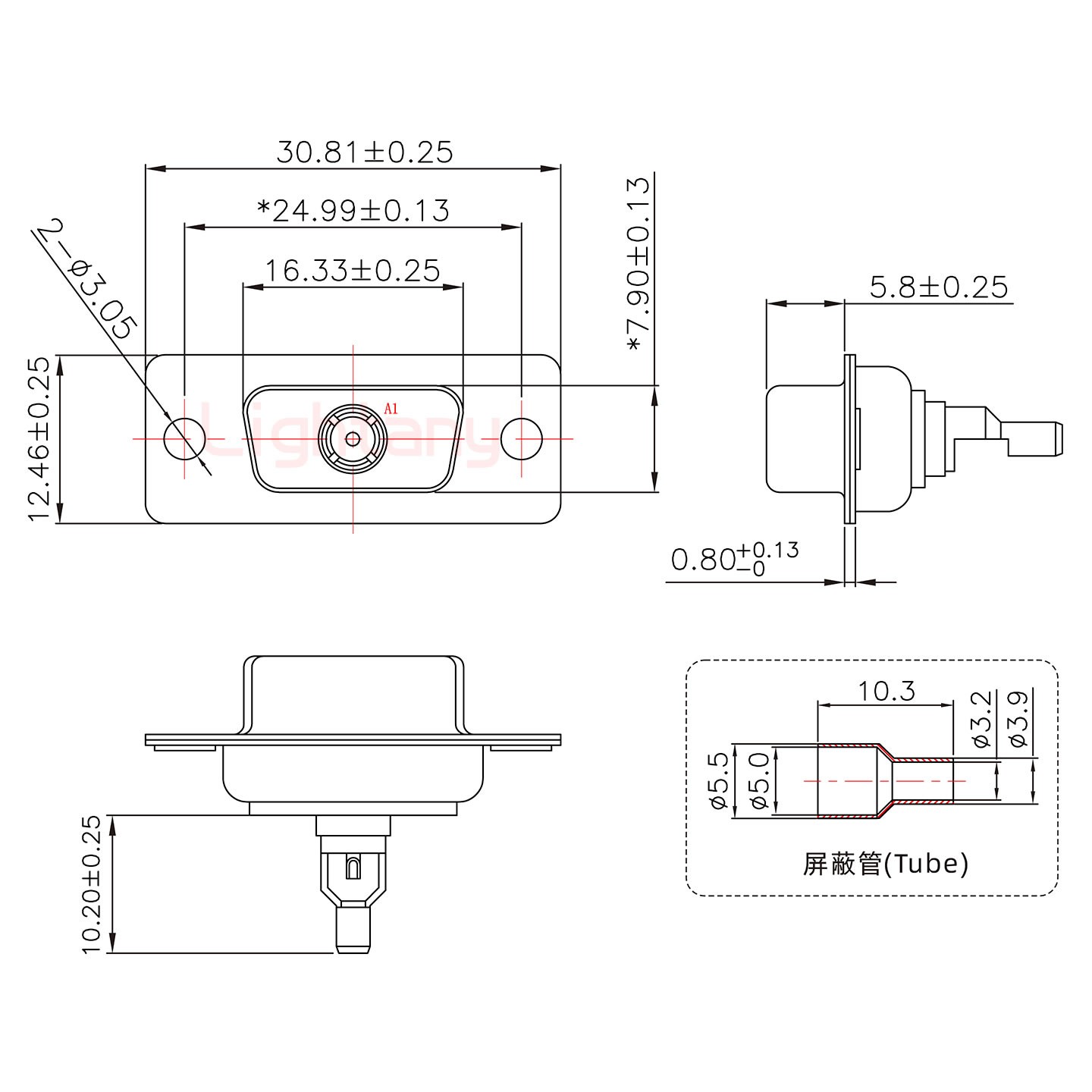 1W1母焊线式50欧姆+9P金属外壳424弯出线4~12mm