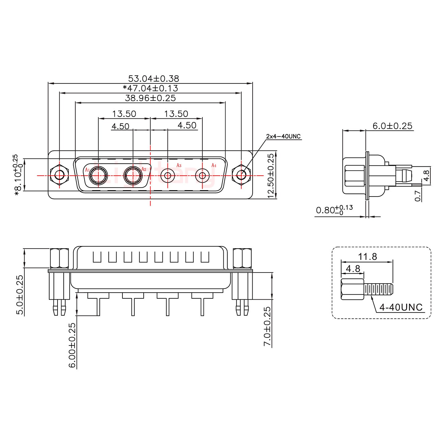 4V4公PCB直插板/铆鱼叉7.0/射频同轴75欧姆