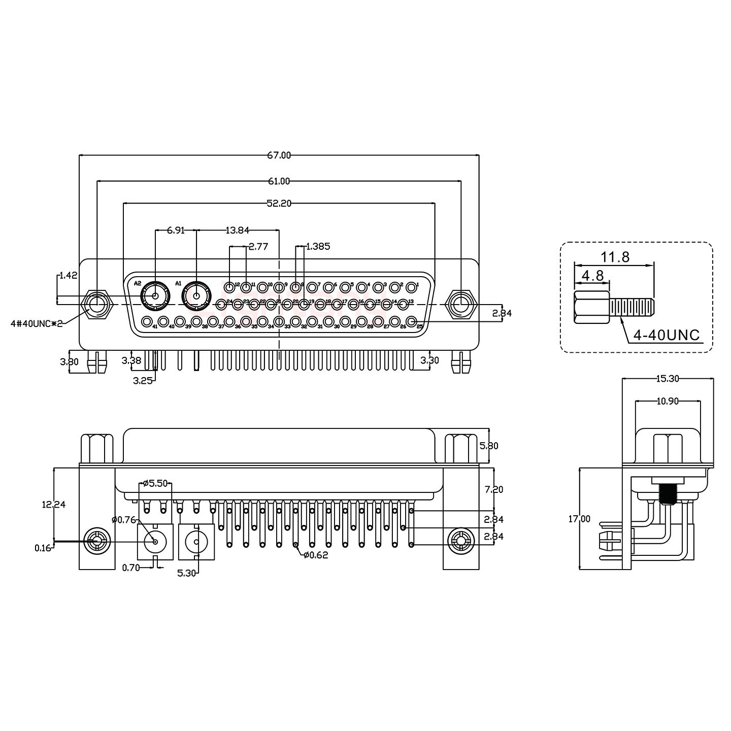 43W2母PCB弯插板/铆支架12.2/射频同轴50欧姆