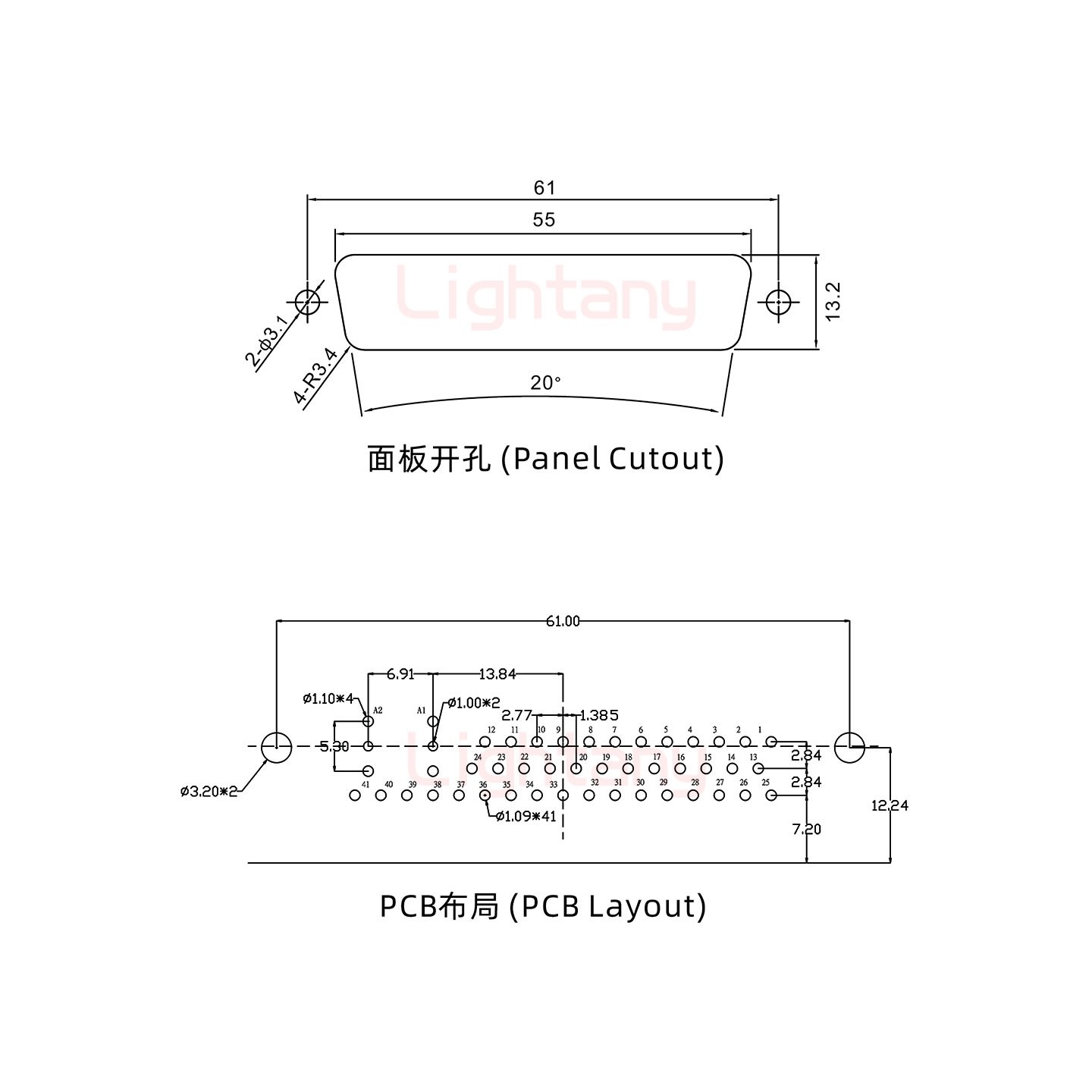 43W2母PCB弯插板/铆支架12.2/射频同轴50欧姆