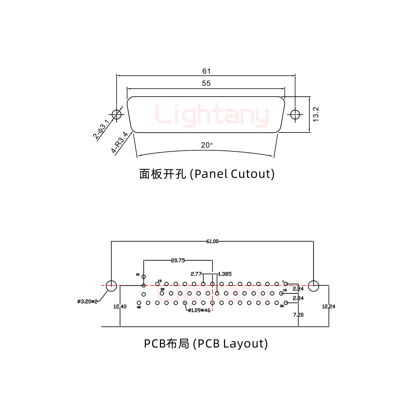 47W1母PCB弯插板/铆支架12.2/射频同轴50欧姆