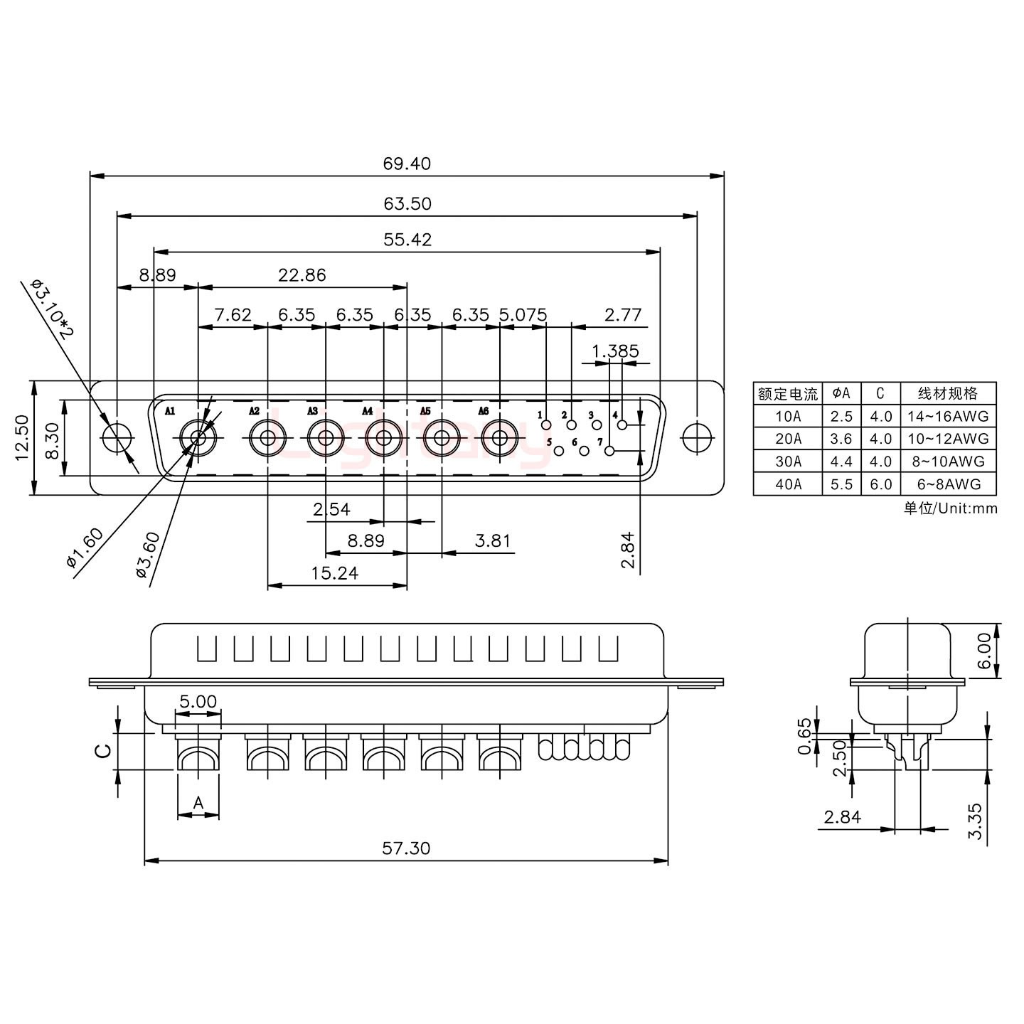 13W6B公短体焊线30A+37P金属外壳951弯出线4~12mm