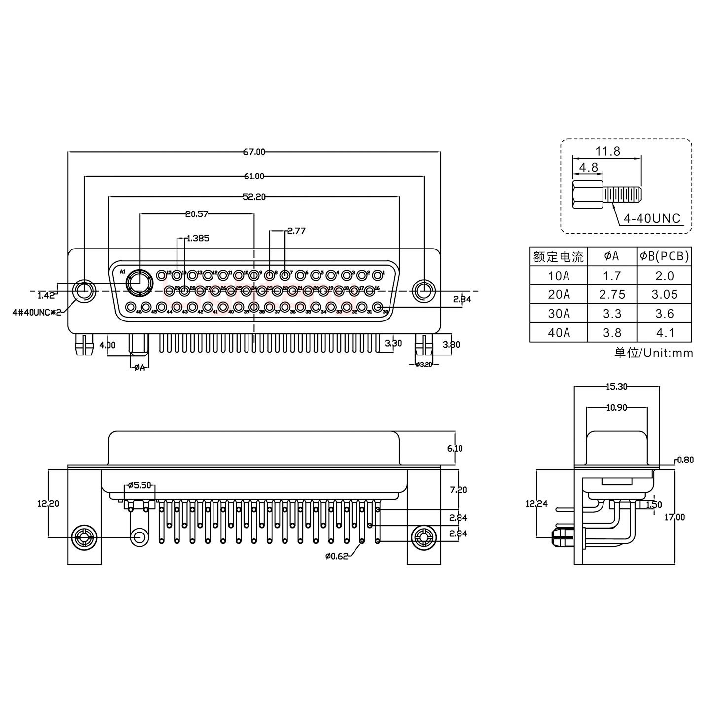 47W1母PCB弯插板/铆支架12.2/大电流20A