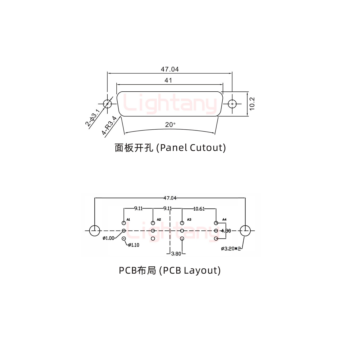 4W4公PCB直插板/铆鱼叉7.0/射频同轴50欧姆