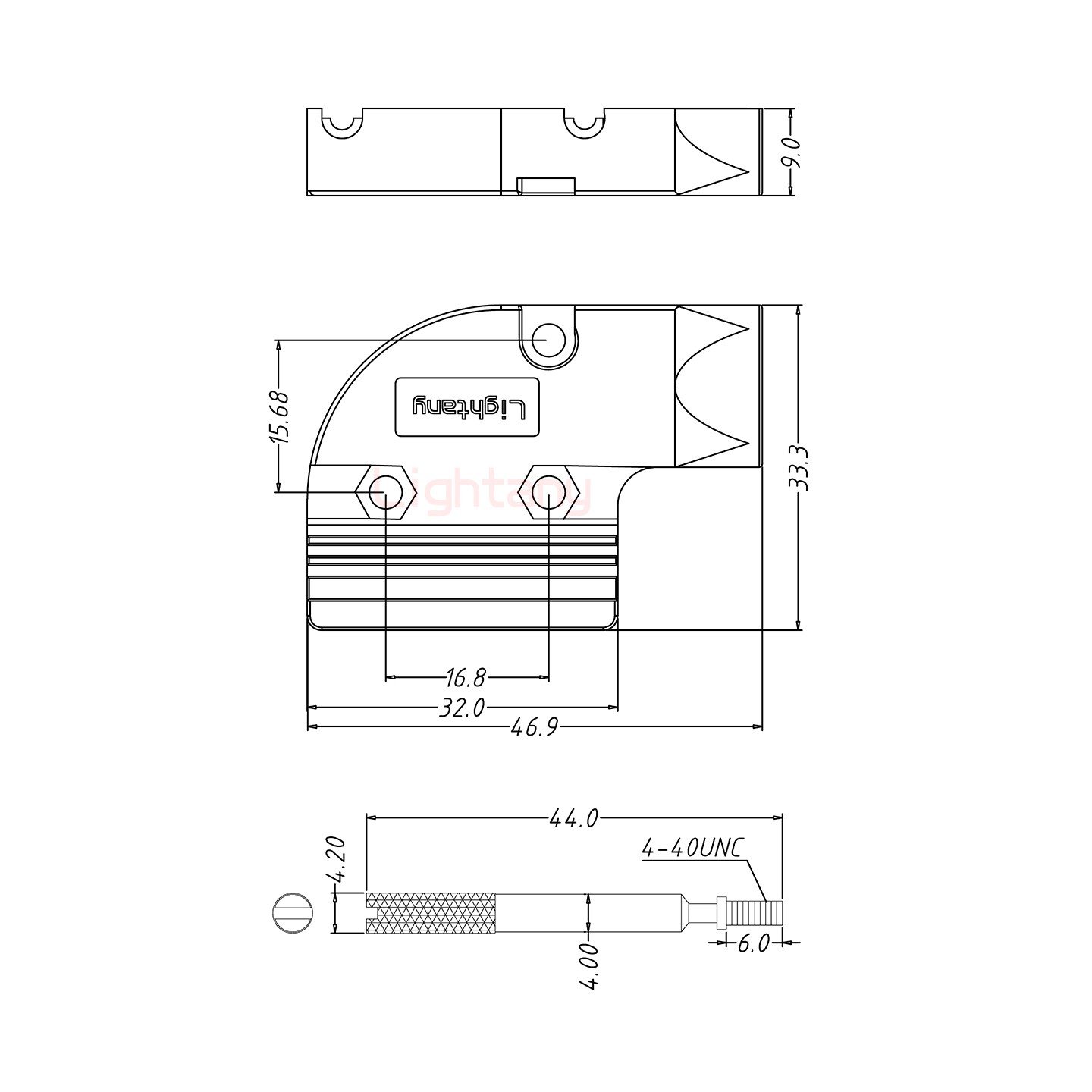 2V2公焊线式50欧姆+9P金属外壳424弯出线4~12mm