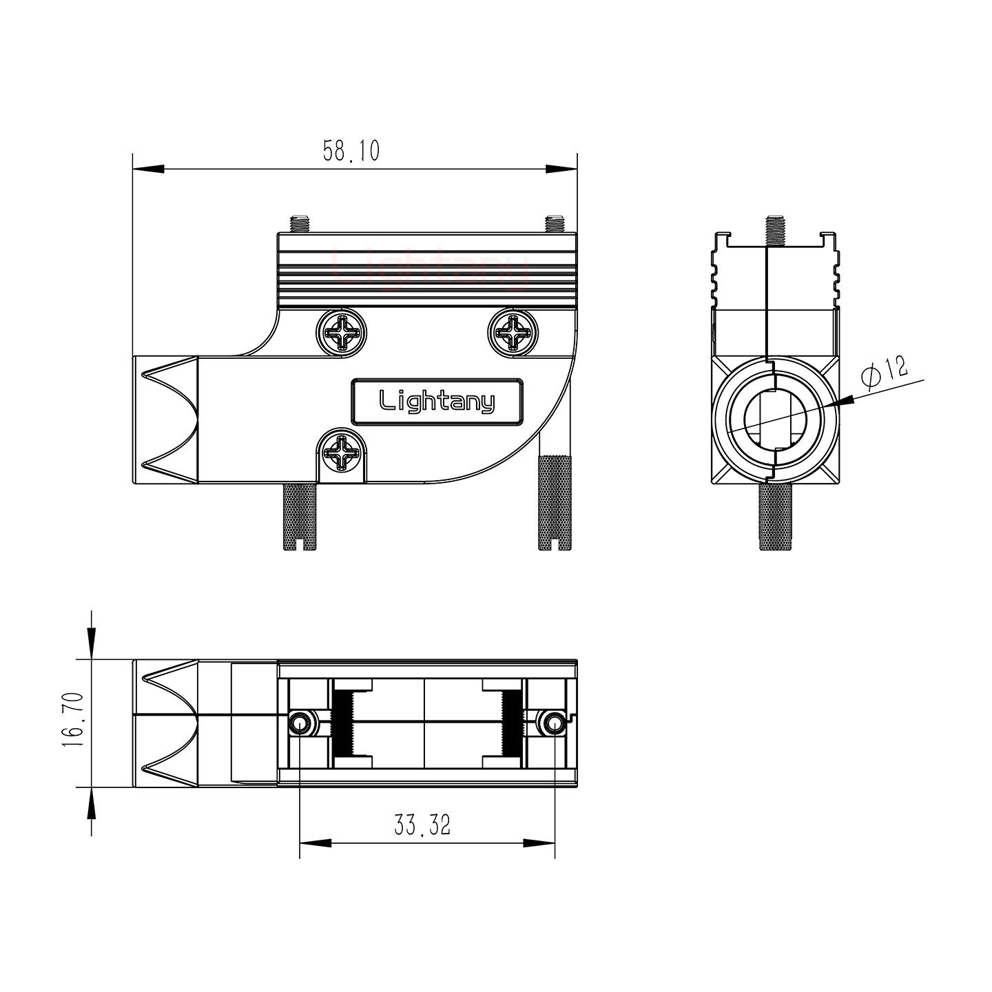 3W3公短体焊线10A+15P金属外壳1443弯出线4~12mm