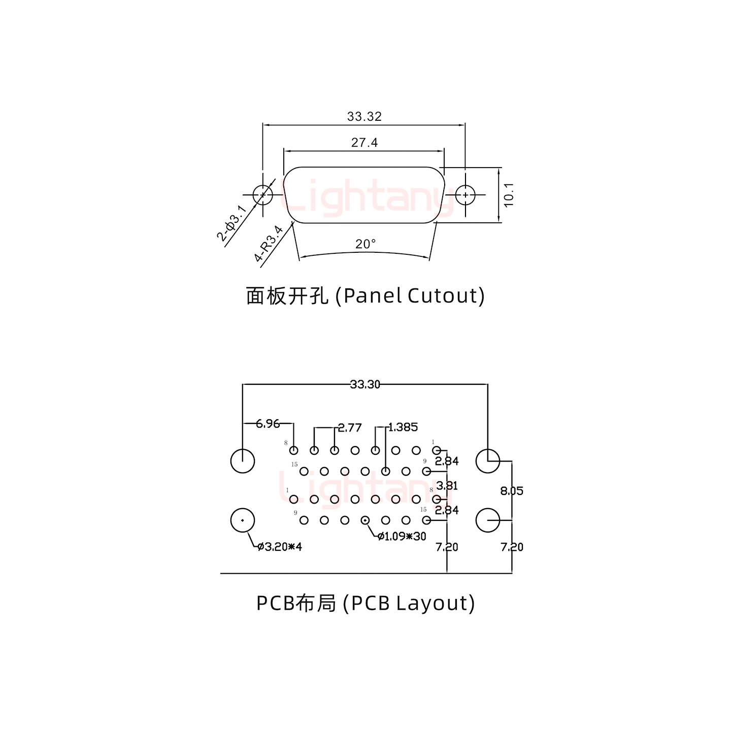 DR15 上母下公 间距19.05车针双胞胎 D-SUB连接器